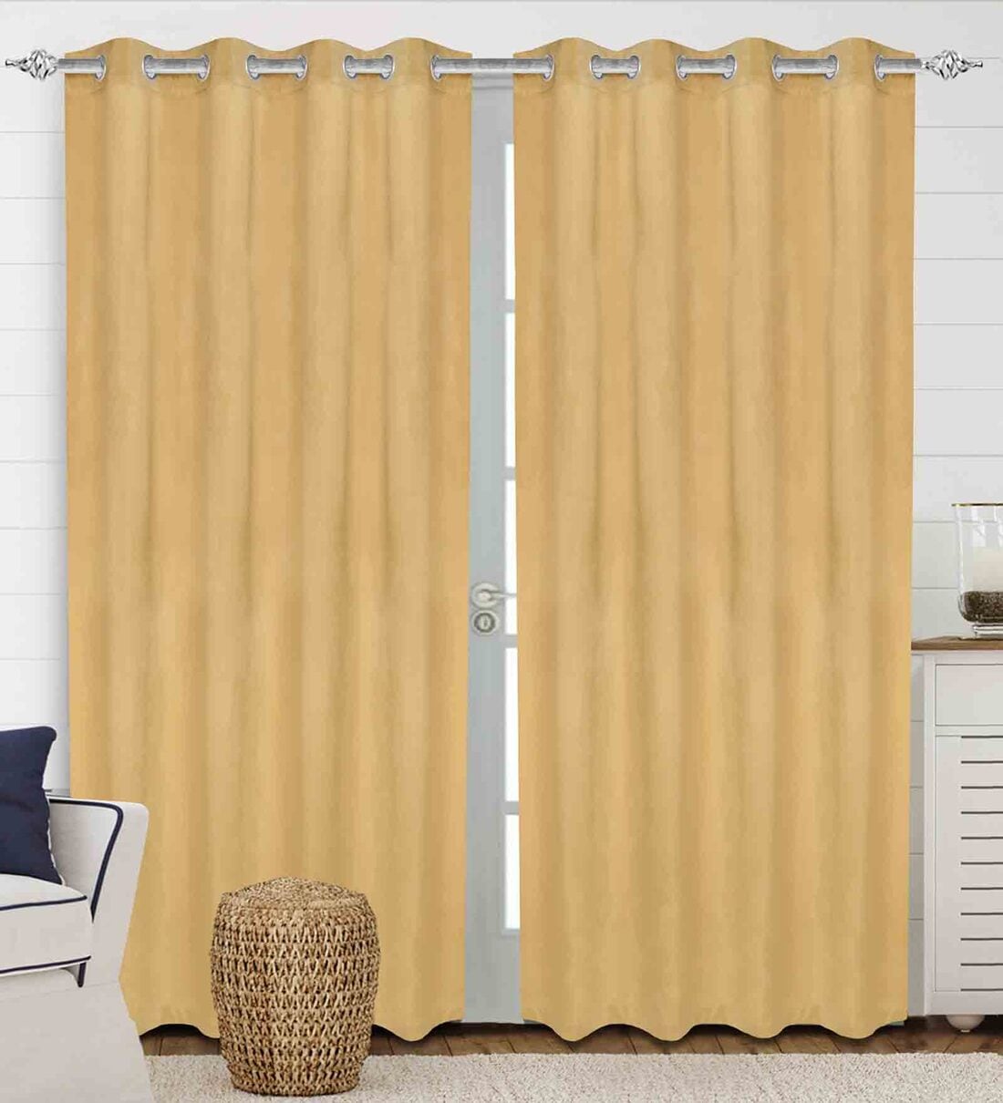 Buy Gold Polyester Solid Ft Blackout Eyelet Door Curtain At Off