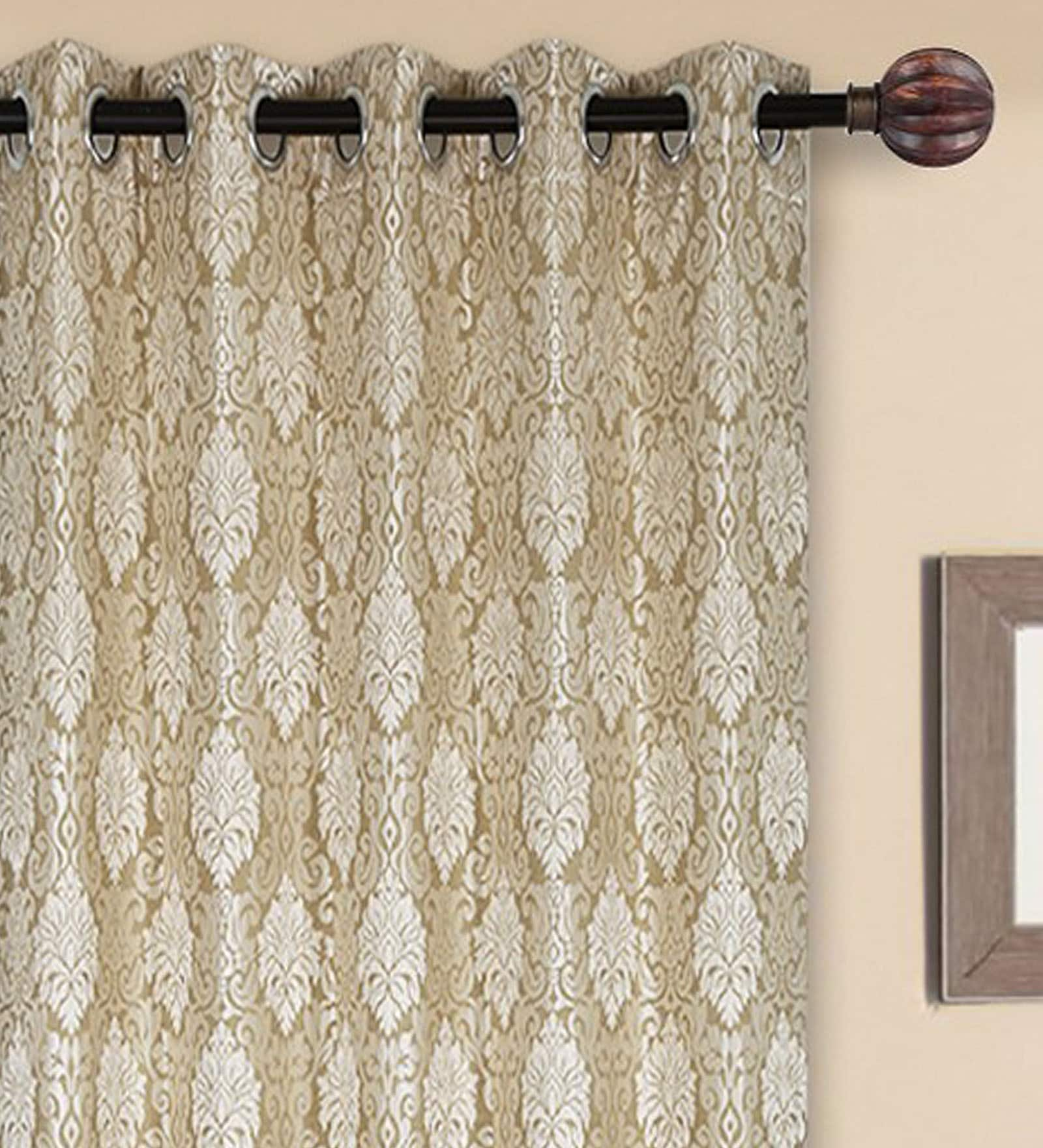 Buy Gold Semisheer Polyester 7 Feet Eyelet Door Curtain By Urban Hues