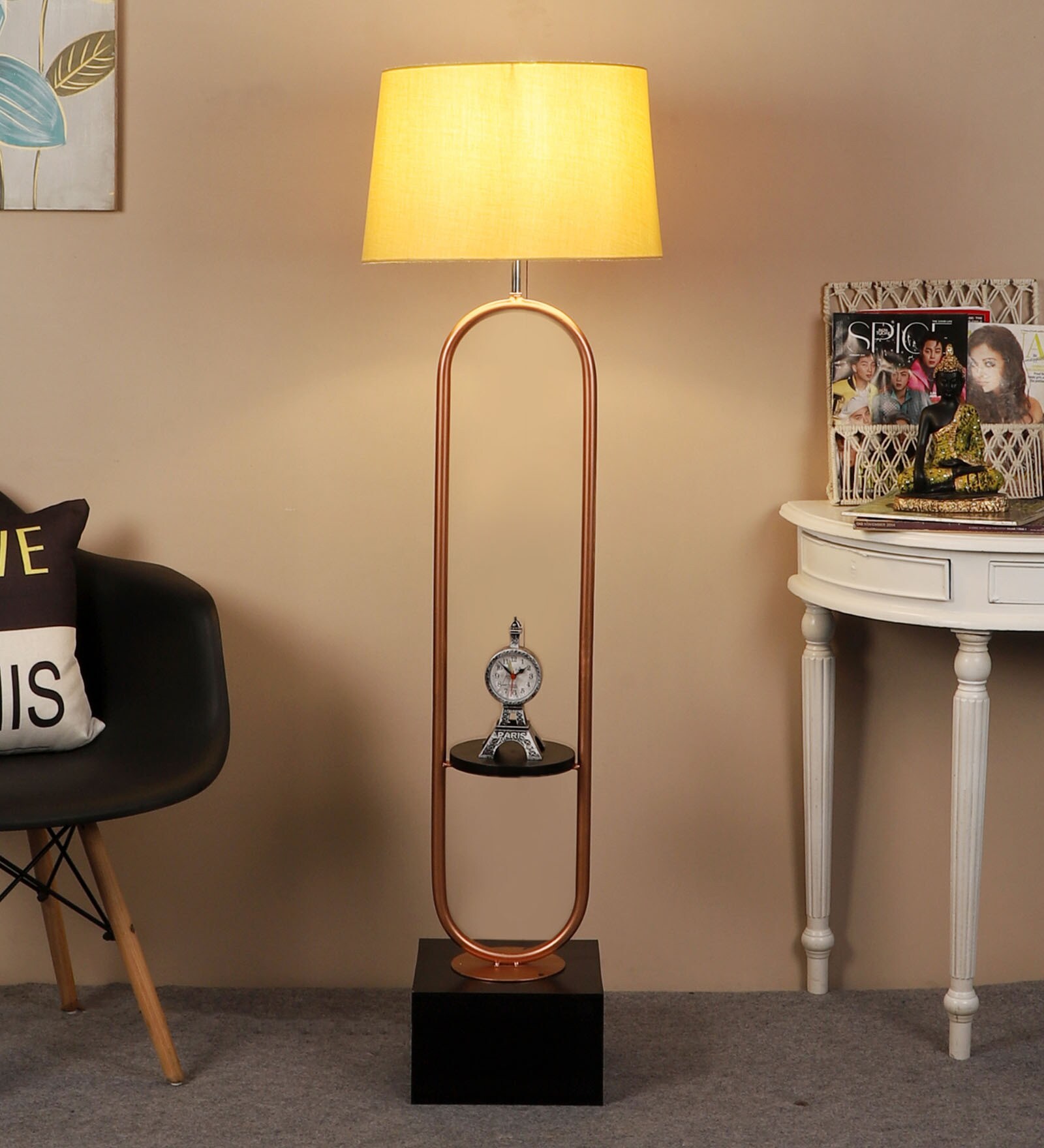 Buy Beverly Gold Cotton Shade Shelf Floor Lamp With Wood Metal Base