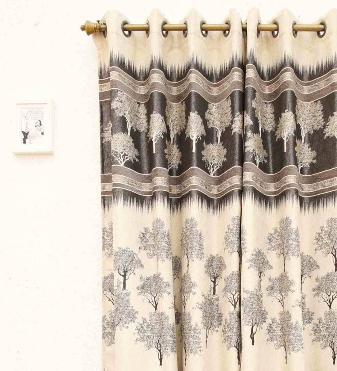 Buy Grey Geometric Polyester 9 Ft Semisheer Eyelet Door Curtain By