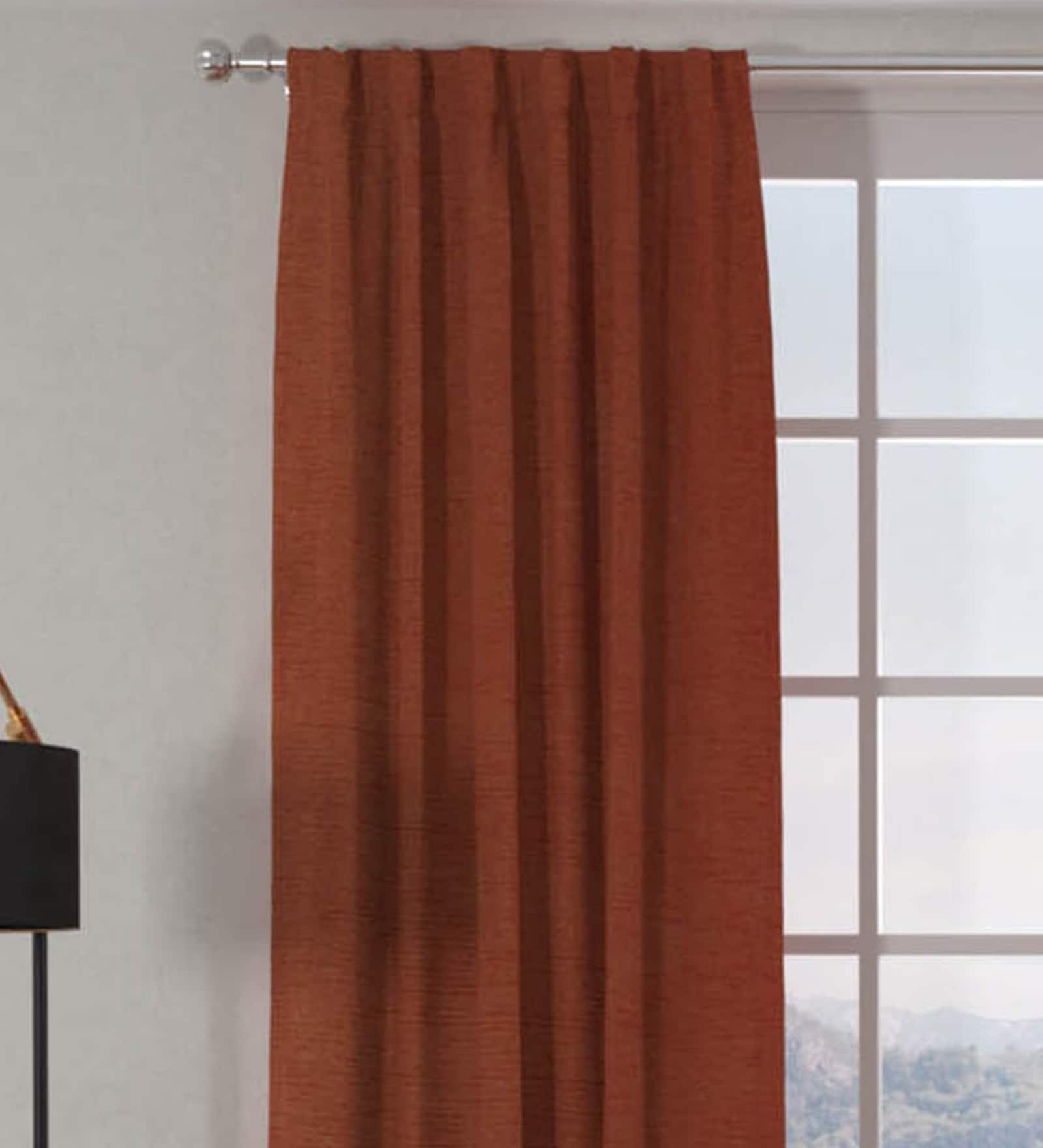 Buy Rust Solid Polyester 7 Ft Blackout Eyelet Door Curtains Set Of 2