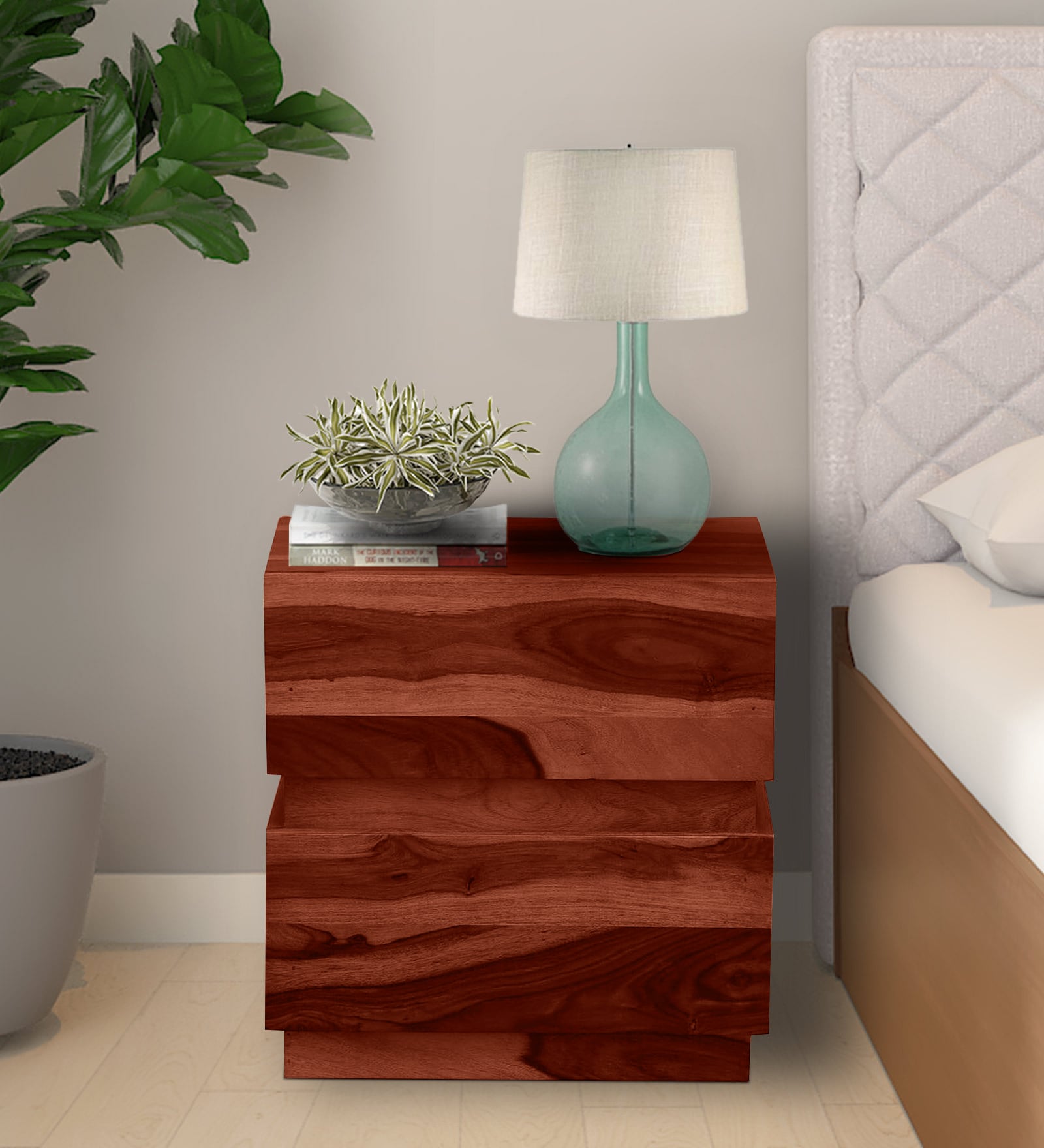 Buy Granada Sheesham Wood Bedside Table In Scratch Resistant Honey Oak