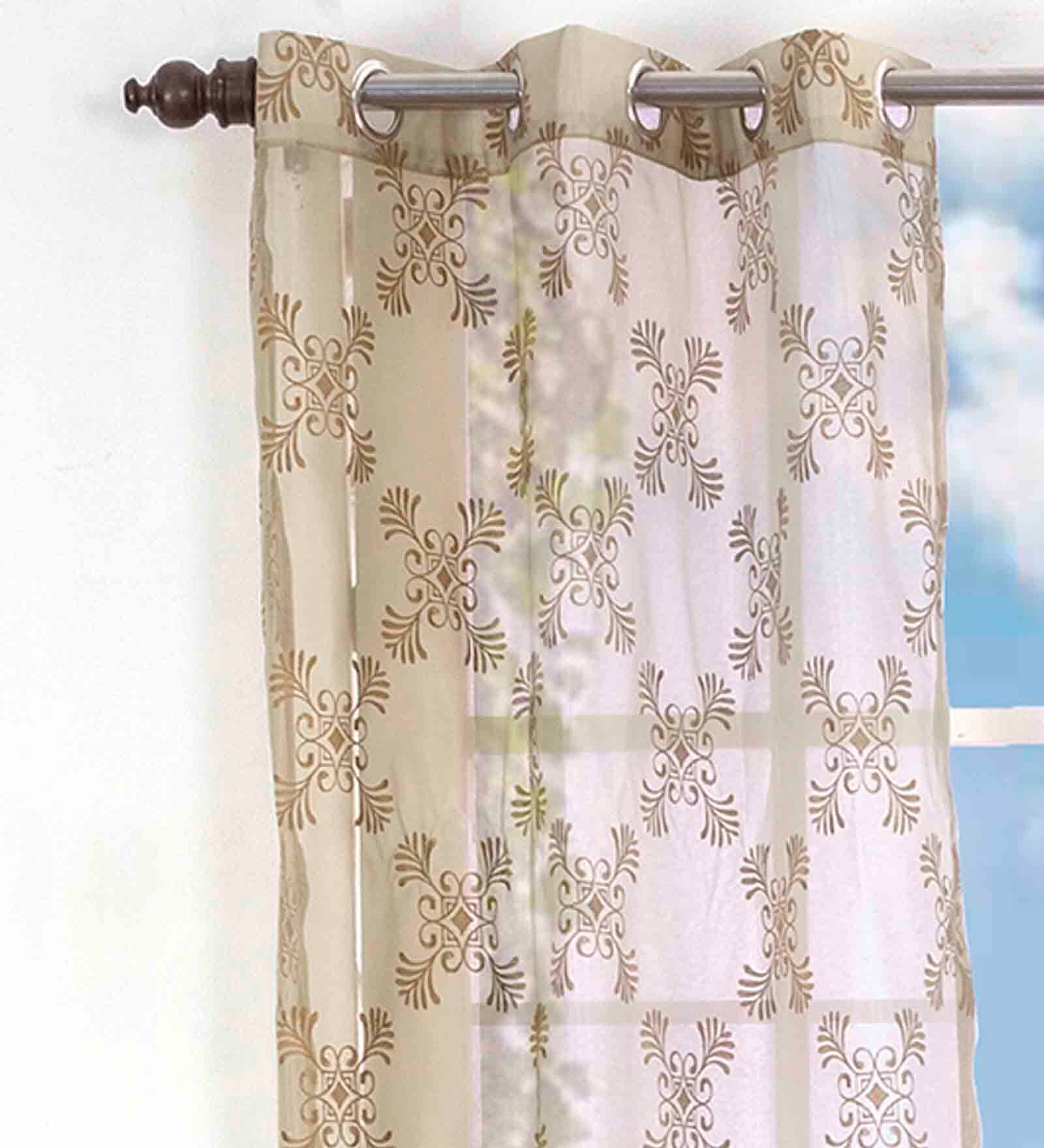 Buy Green Traditional Polyester 7 Ft Sheer Eyelet Door Curtains Set Of