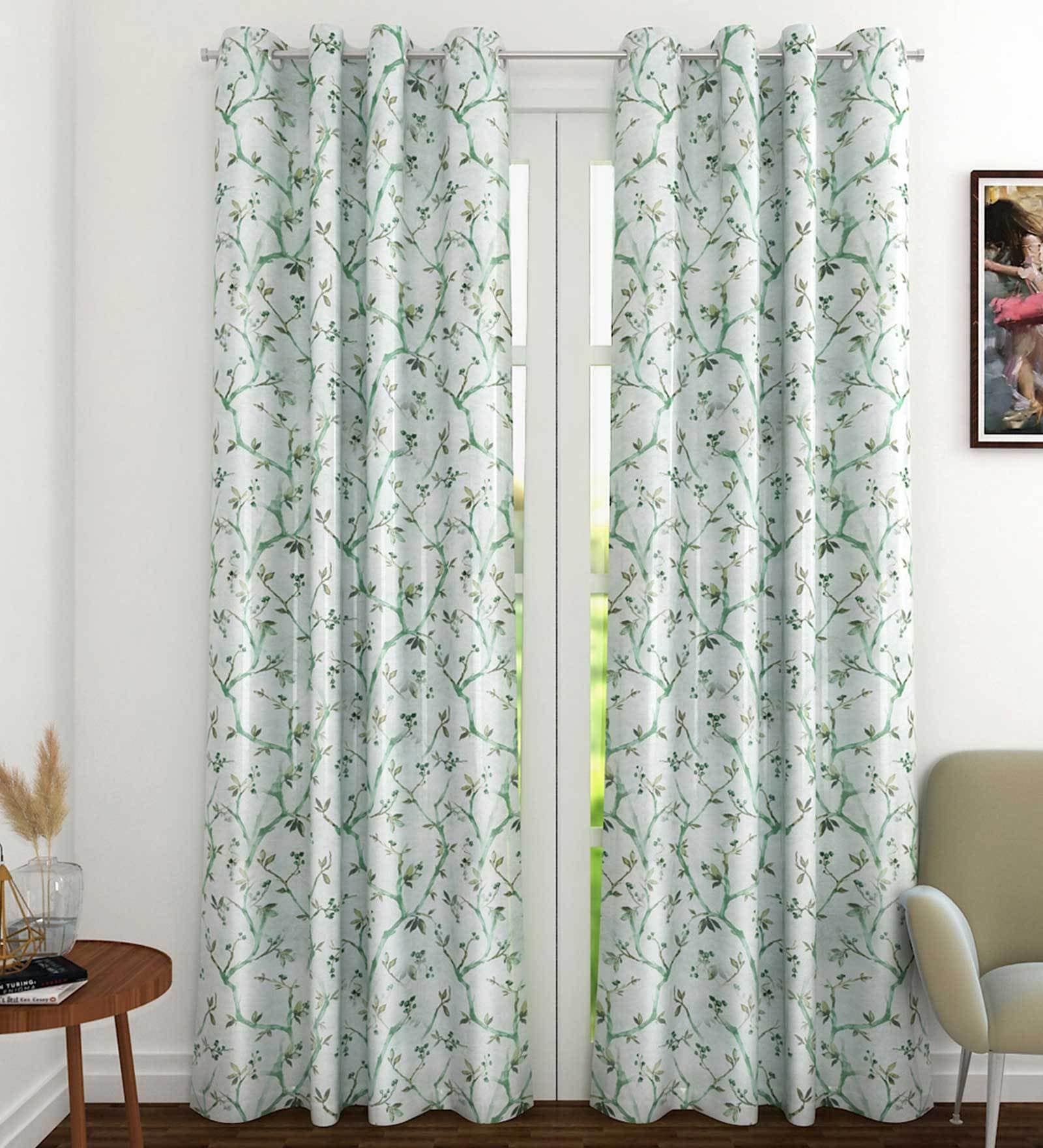 Buy Green Floral Polyester 7 Ft Light Filtering Eyelet Door Curtain At