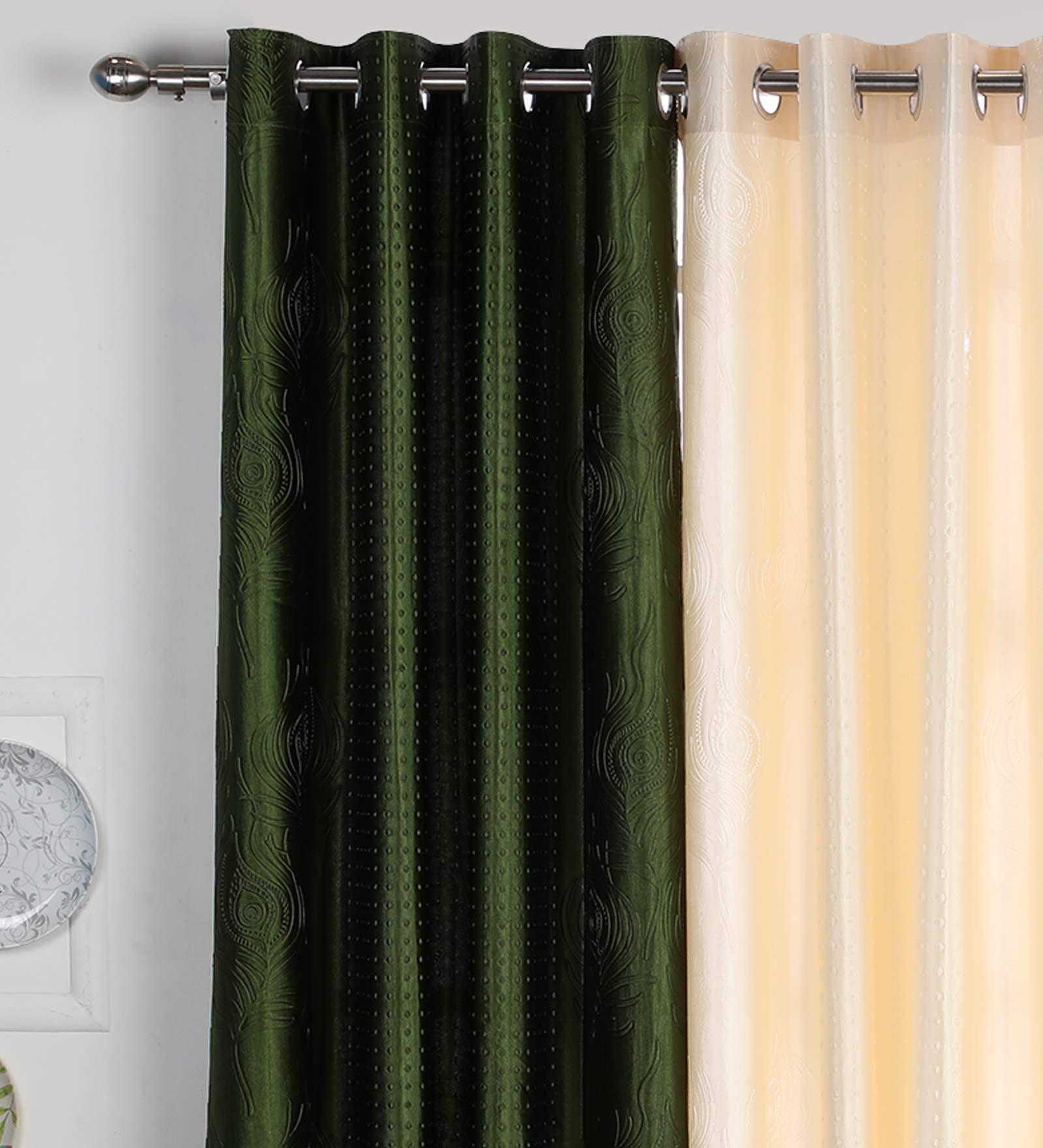 Buy Polyester Semisheer 7 Feet Eyelet Set Of 3 Curtains By Palars