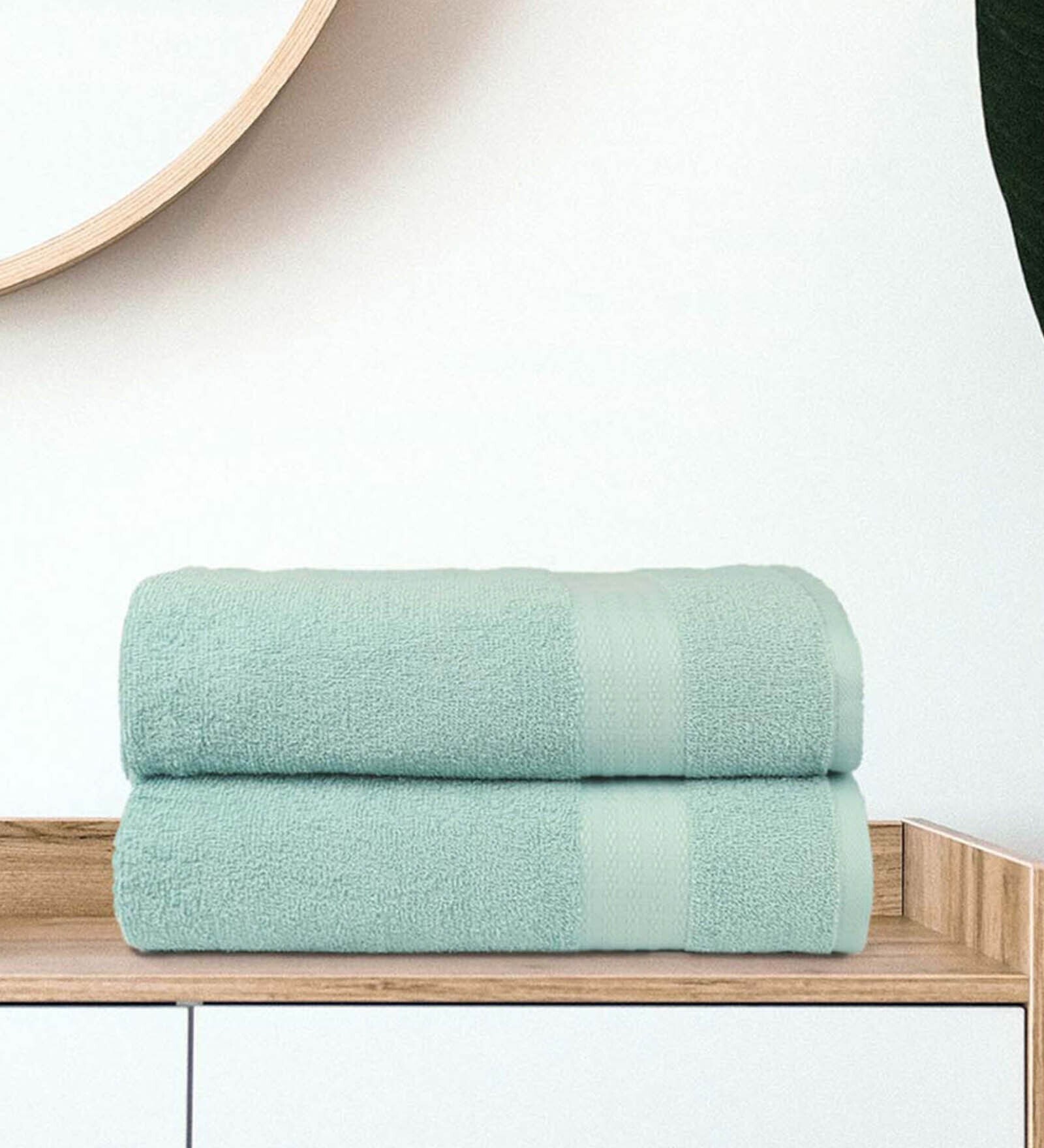 Buy Green Solid 400 GSM Cotton Bath Towels Set Of 2 By Trident At 14