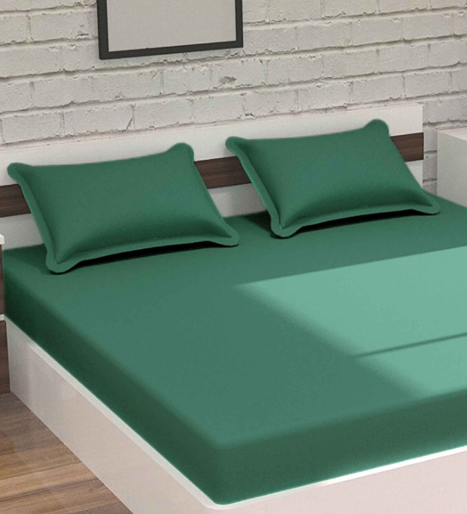 Buy Green Solid TC 400 100 Cotton King Bedsheet With 2 Pillow Covers