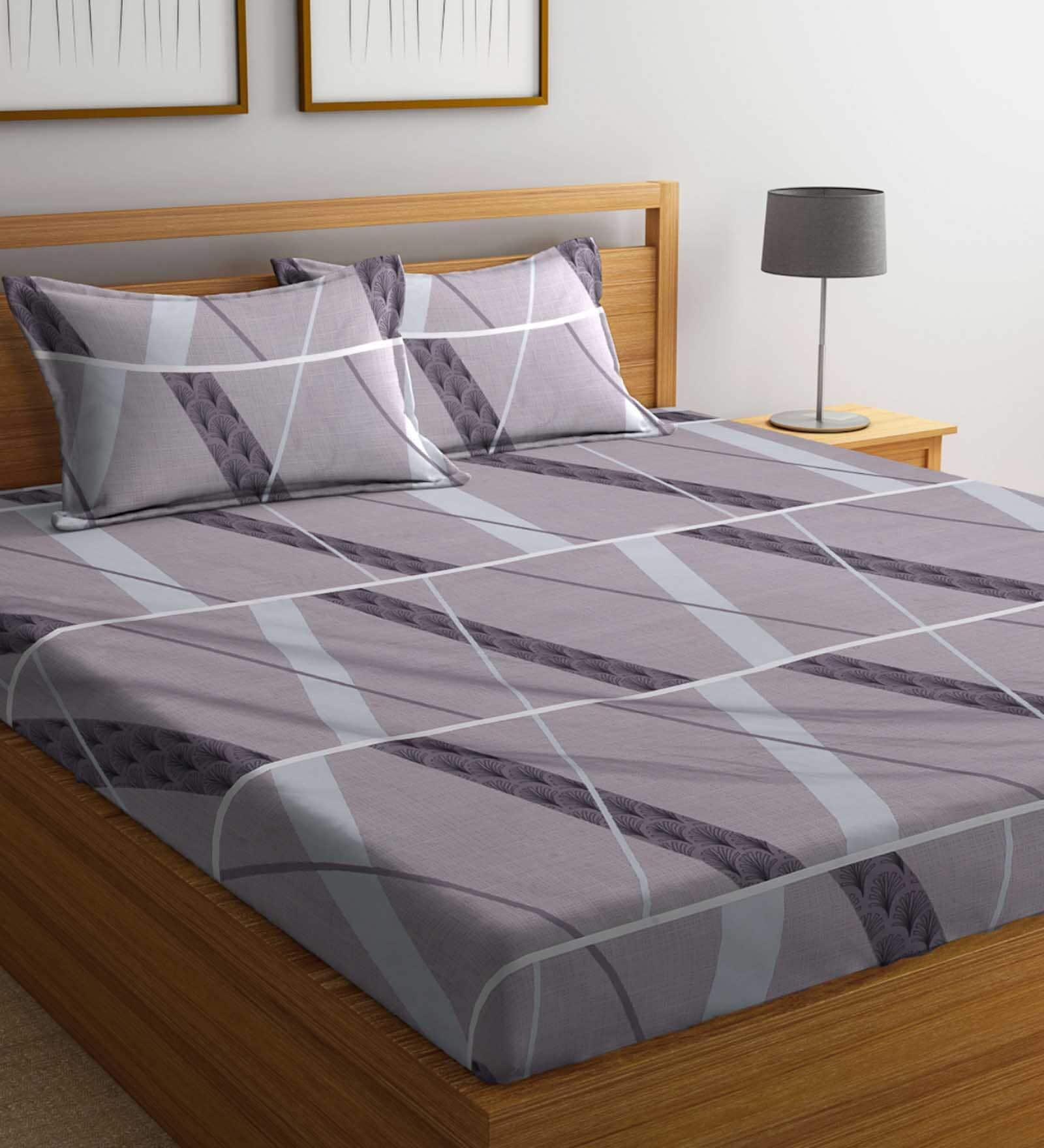 Buy Grey Abstract Tc Cotton Blend Queen Sized Bed Sheets With