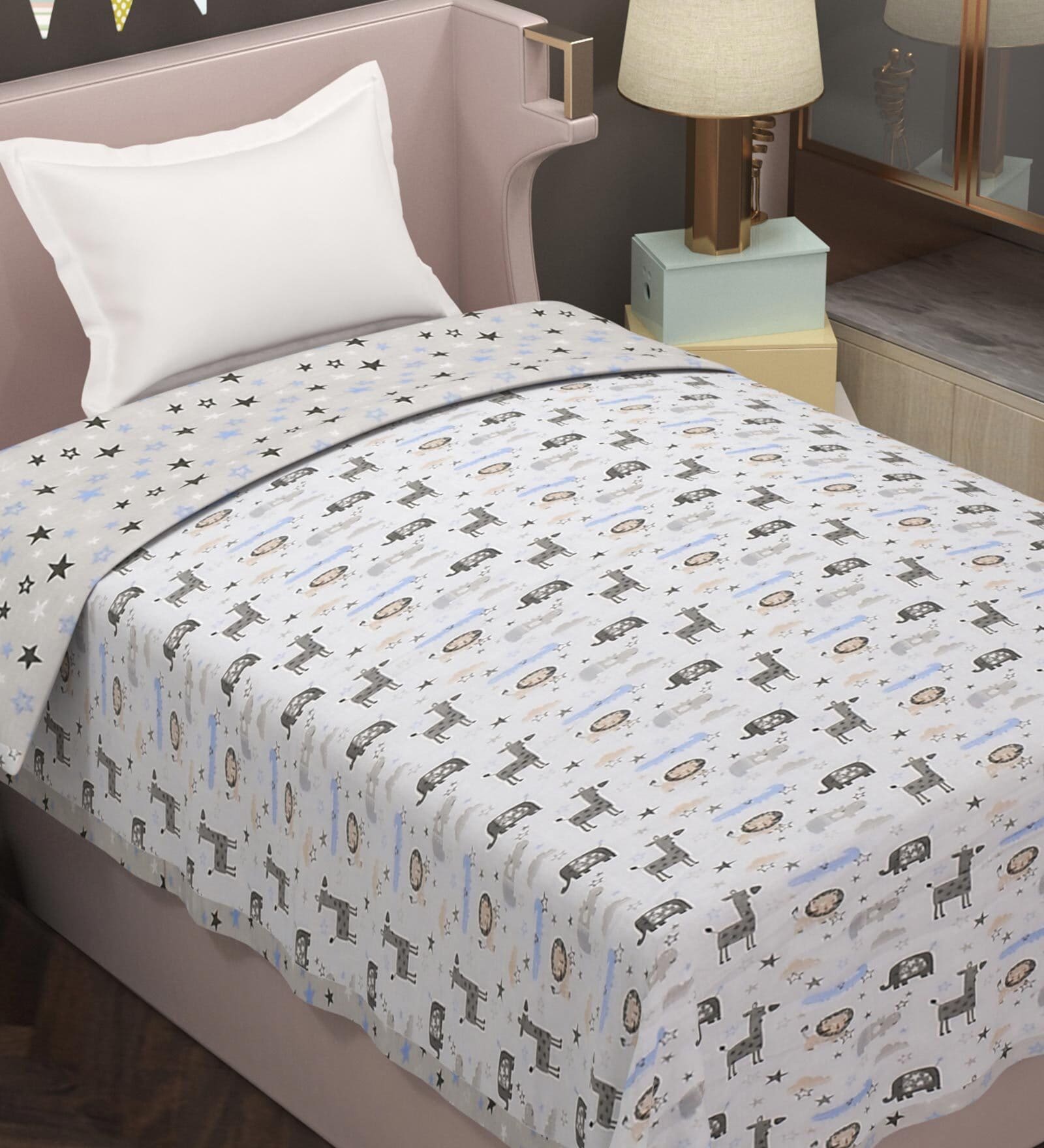 Buy Grey Abstract Cotton Gsm Single Bed Reversible Dohar At Off