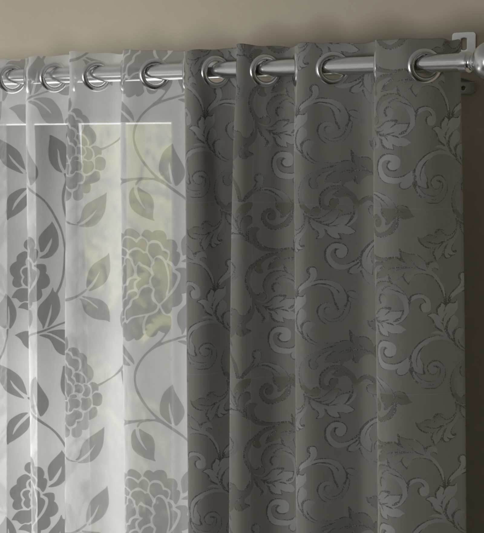 Buy Grey Traditional Polyester Ft Semisheer Eyelet Door Curtains Set