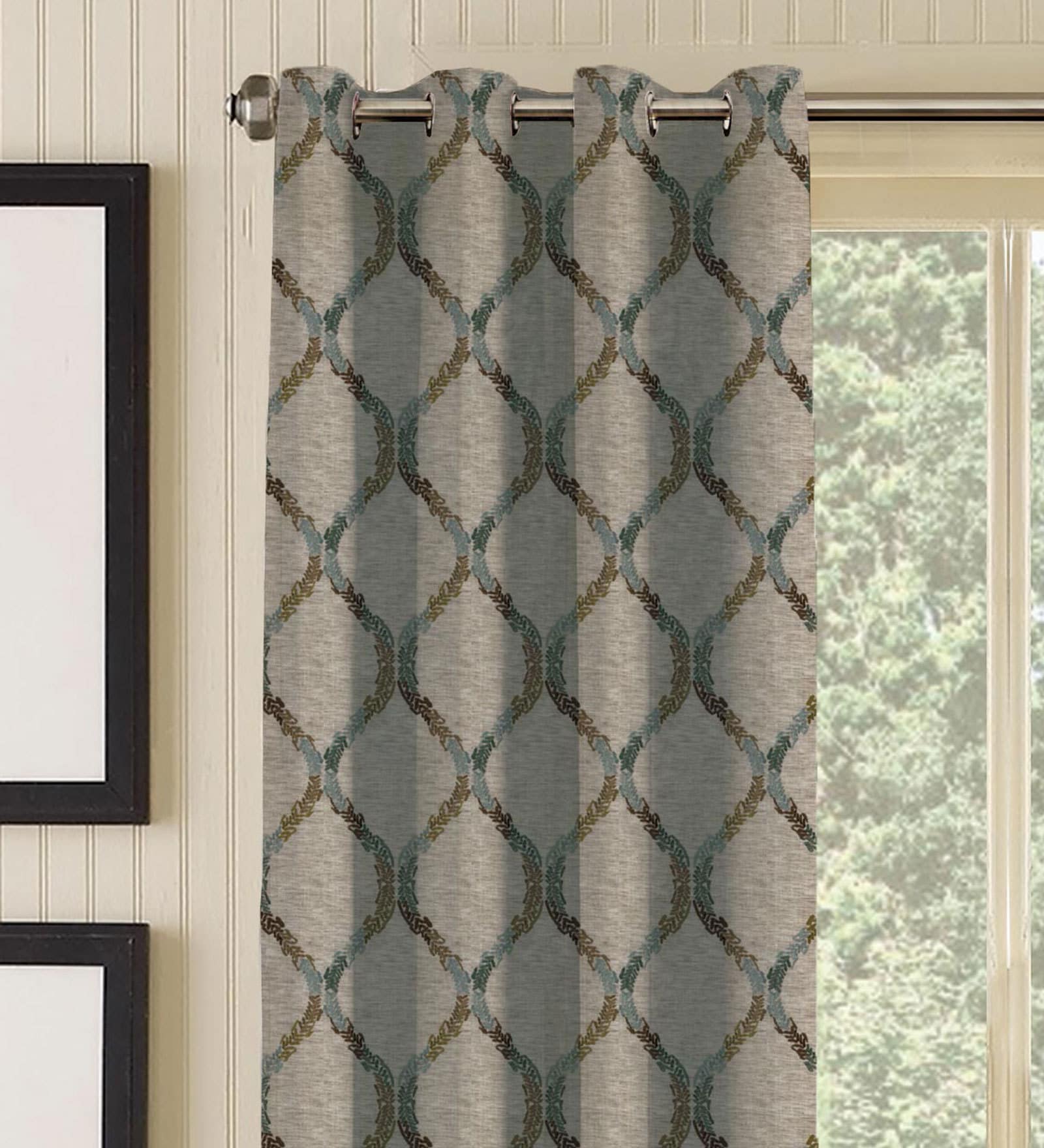 Buy Embroidered Grey Sheer Polycotton Feet Eyelet Door Curtain At