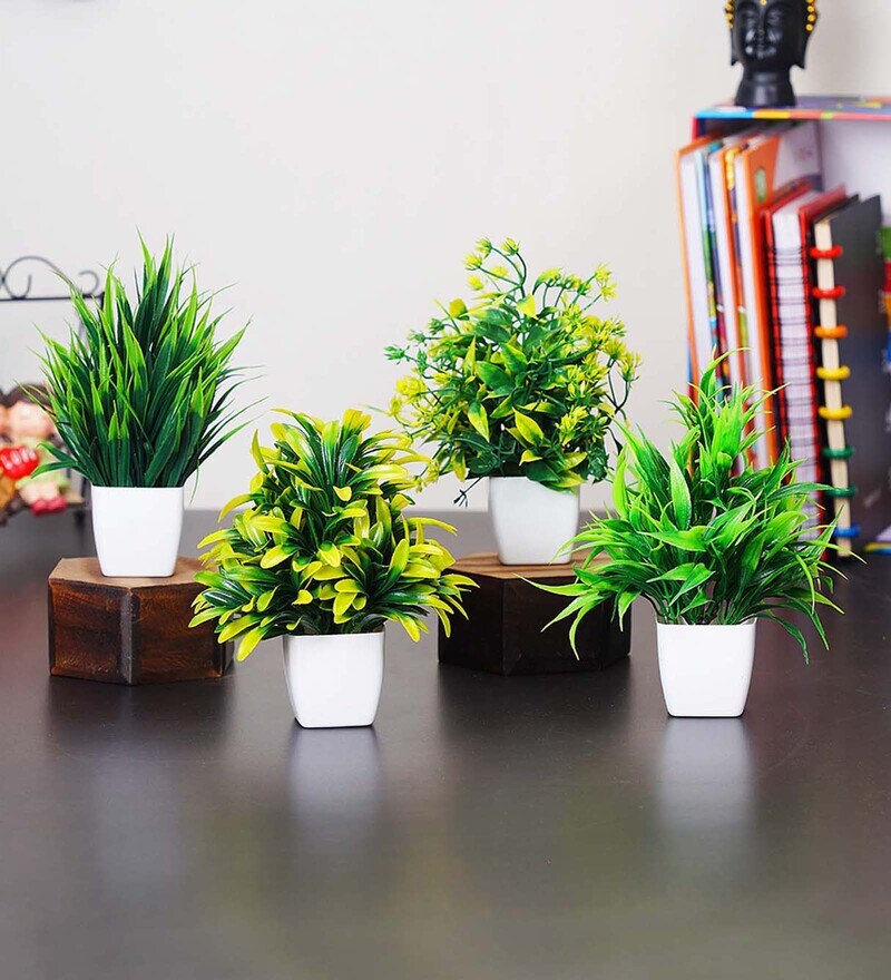 Buy Fabric Plastic With Pot Set Of Artificial Plants Online