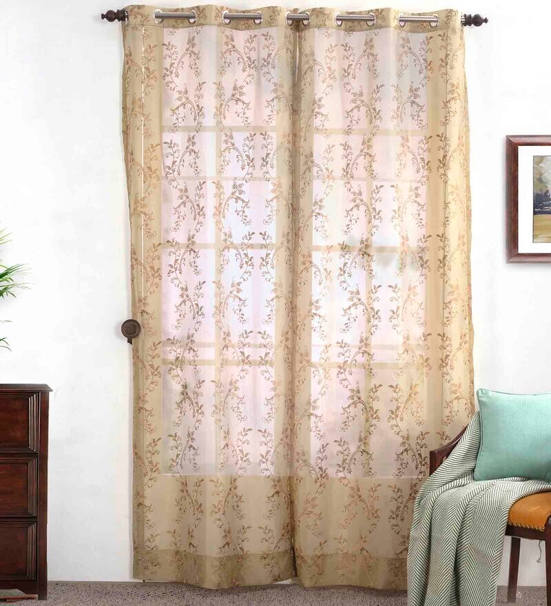 Buy Green Polyester Traditional Sheer 7 Feet Eyelet Curtain By Maspar