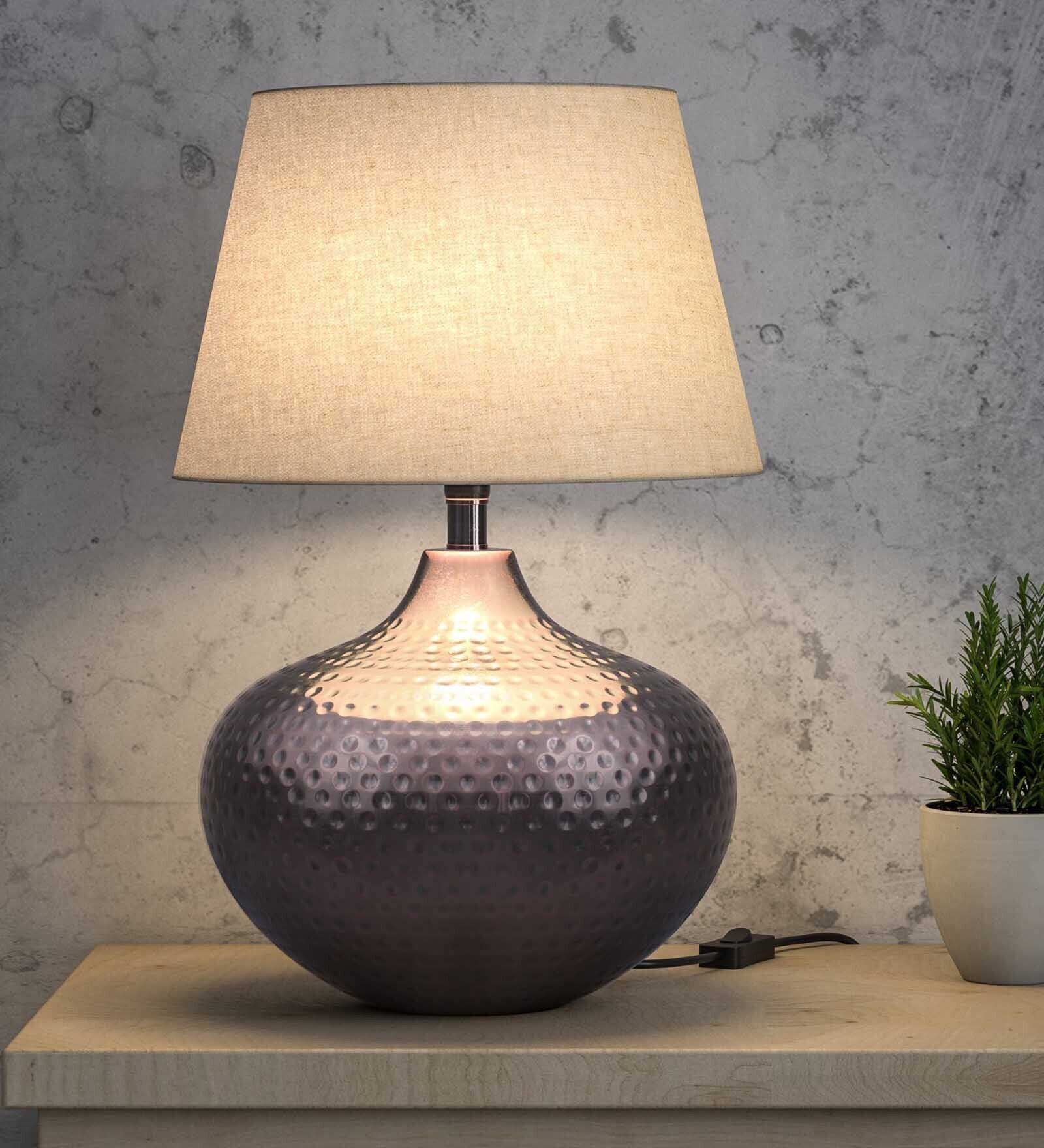 Buy Nassau Off White Cotton Shade Night Lamp With Metal Base By KP