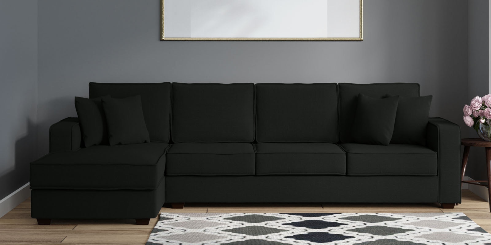 Buy Hugo Fabric Rhs Sectional Sofa Lounger In Charcoal Grey