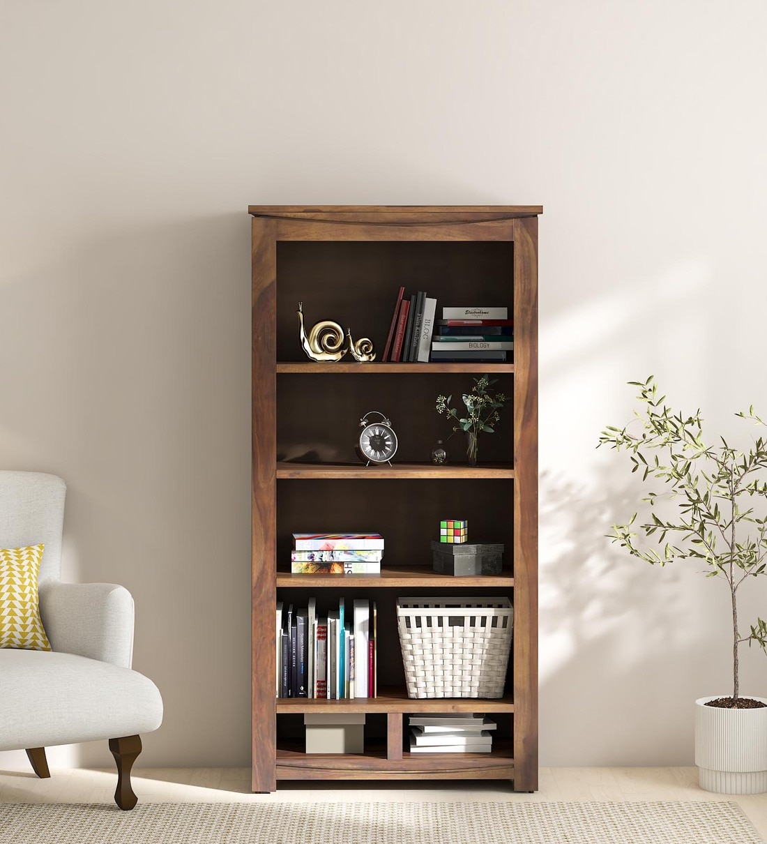 Buy Ibiza Sheesham Wood Book Shelf In Scratch Resistant Provincial Teak