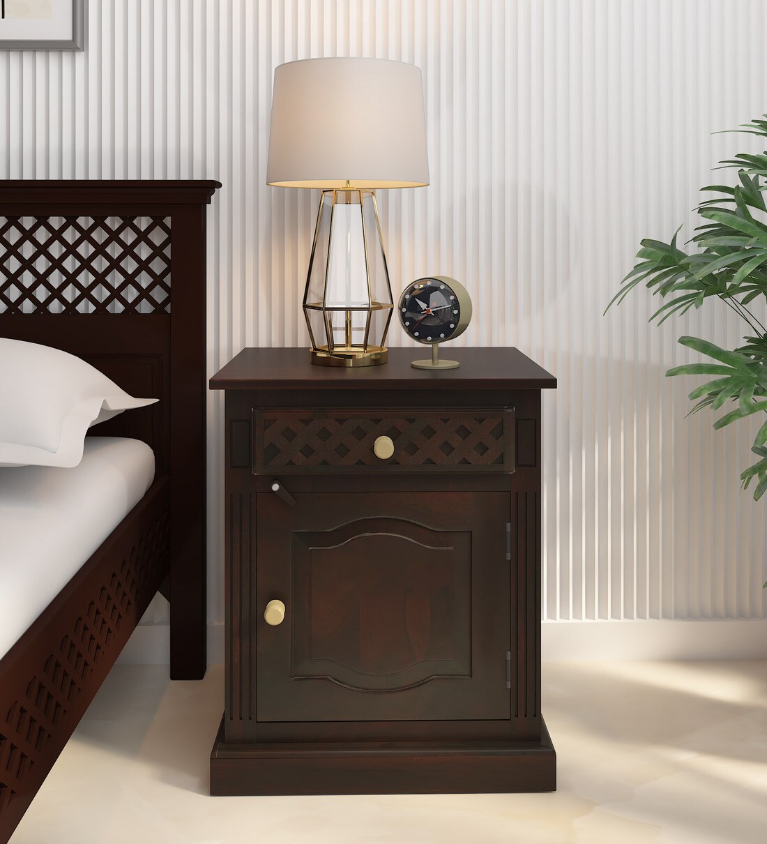 Buy Inaaya Sheesham Wood Bedside Table In Scratch Resistant Dark