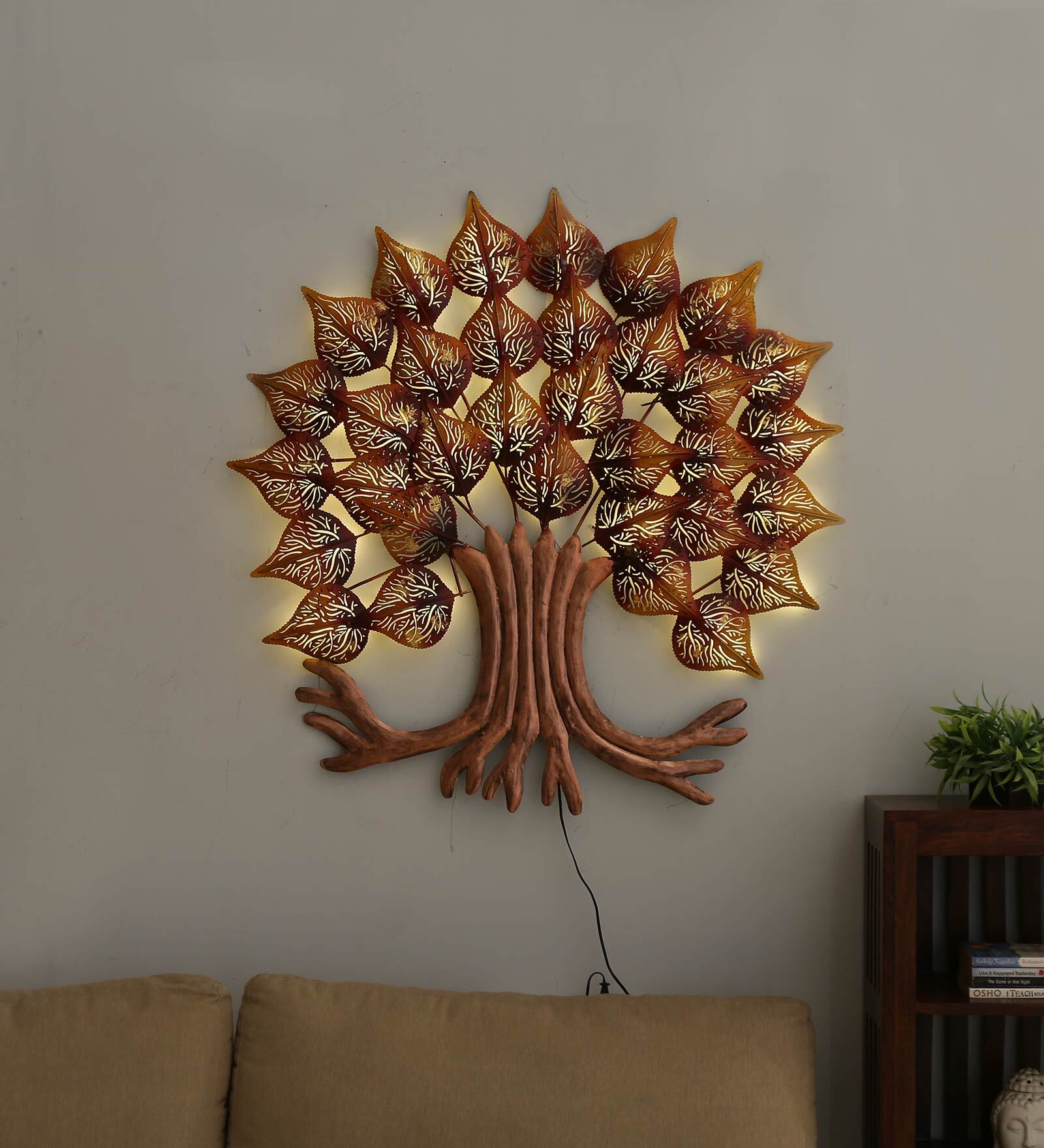 Buy Iron Decorative Tree Wall Art With LED In Red By Decocraft At 27