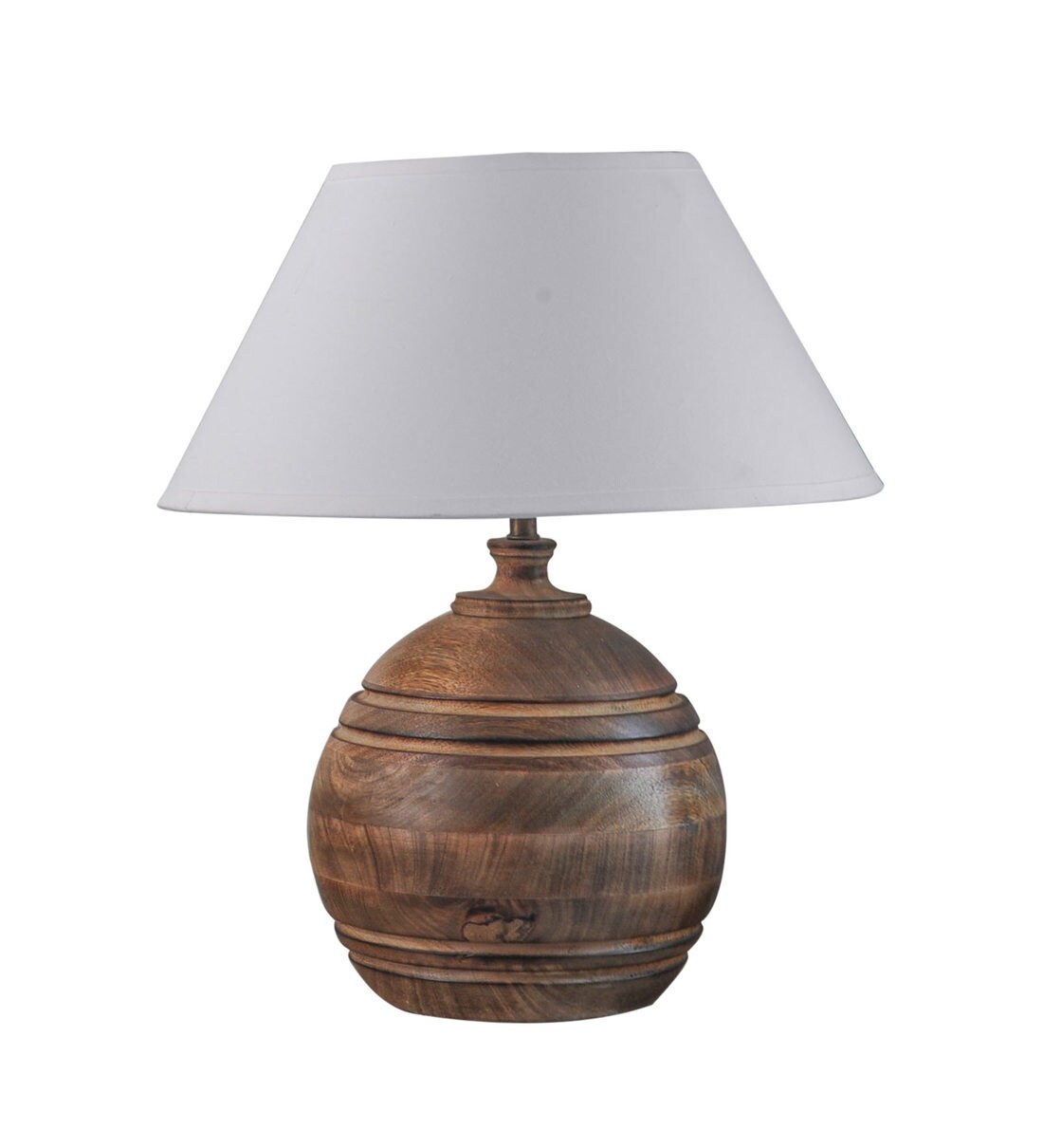 Buy Joshaphus White Cotton Shade Table Lamp With Natural Carved Wood