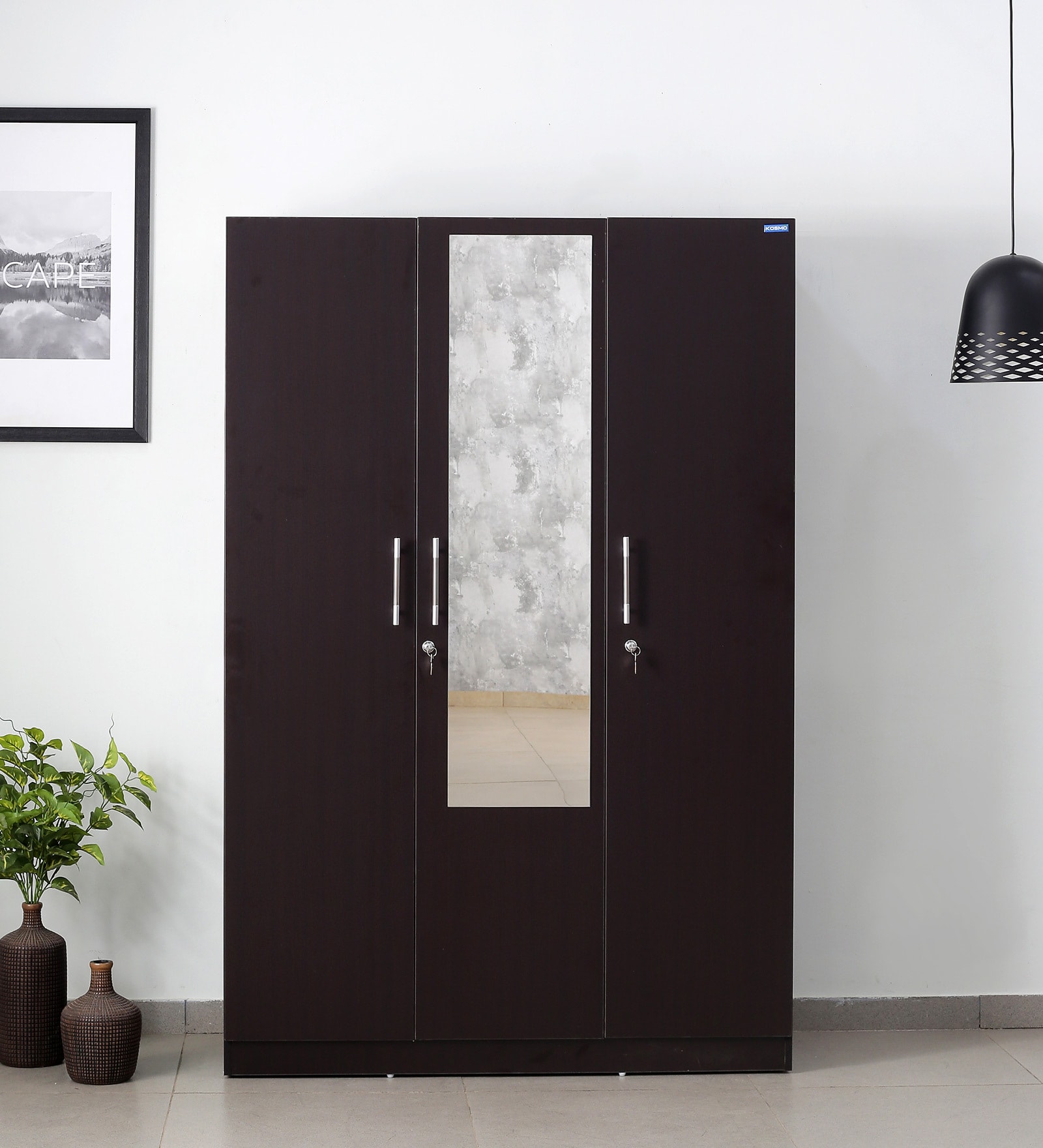 Buy Kosmo Optima Door Wardrobe In Natural Wenge Finish With Mirror At