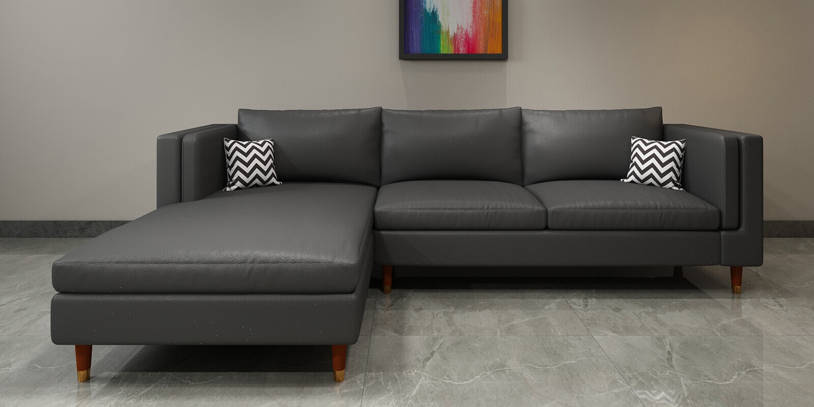 Buy Lima Leatherette Rhs Sectional Sofa In Dark Grey Colour At Off