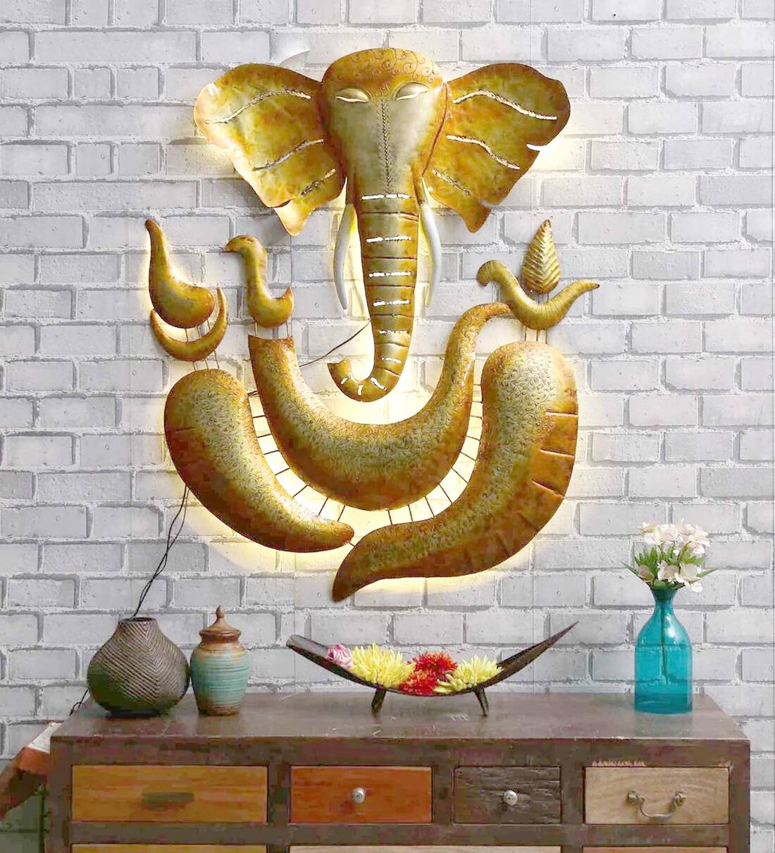 Buy Lord Ganesh Wall Art With Led In Gold By Deco Kraftee At Off By