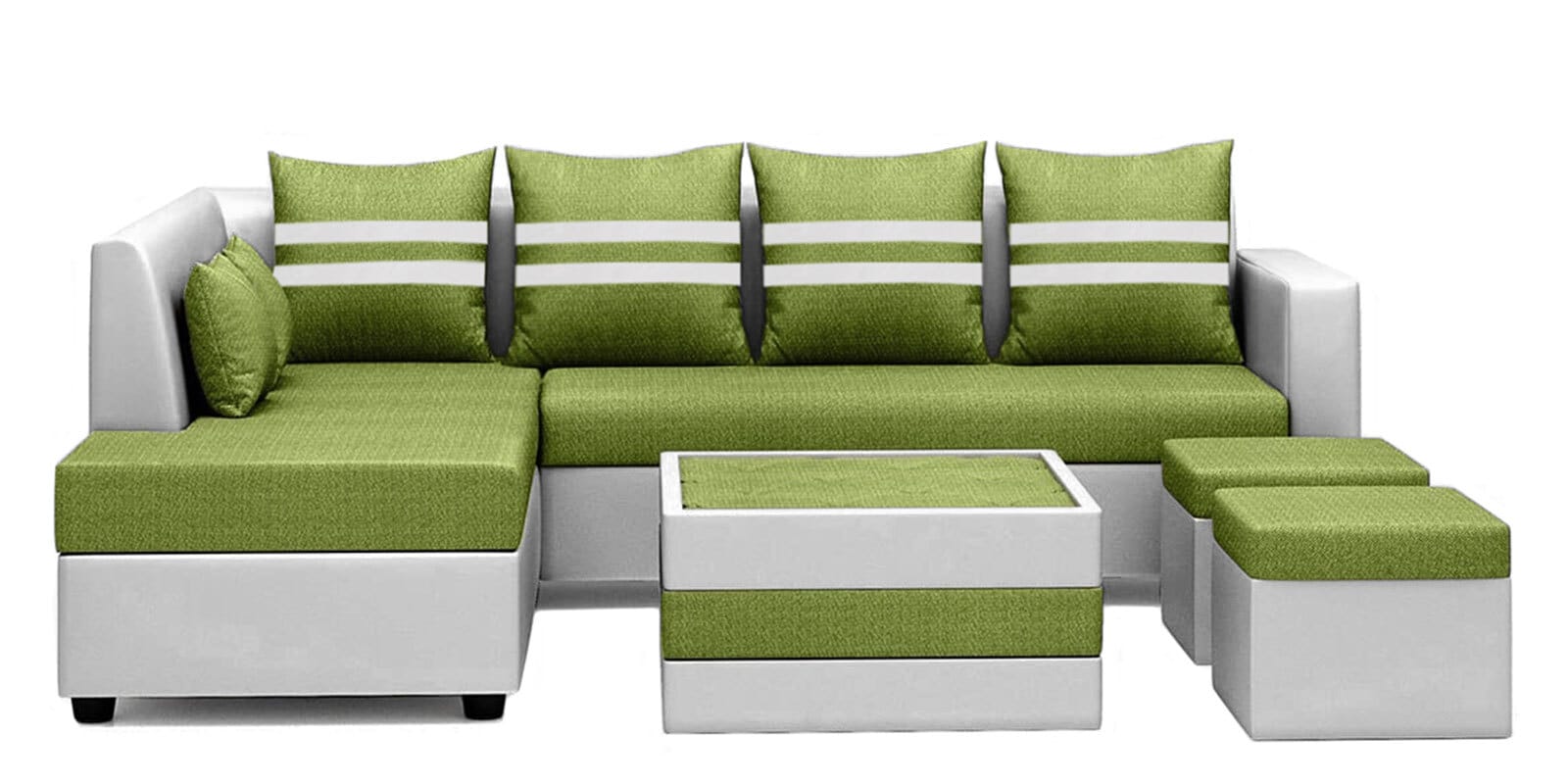 Buy Marbio Fabric RHS Sectional Sofa In Green Light Grey Colour At 4