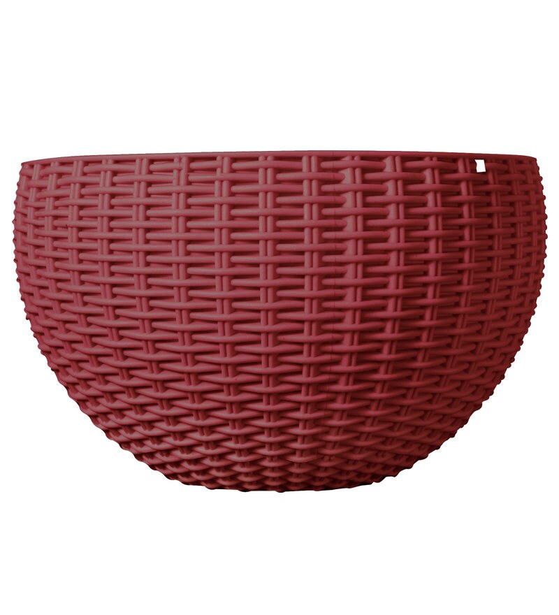 Buy Maroon Plastic Round Rattan Waven Plastic Flower Hanging Planter By