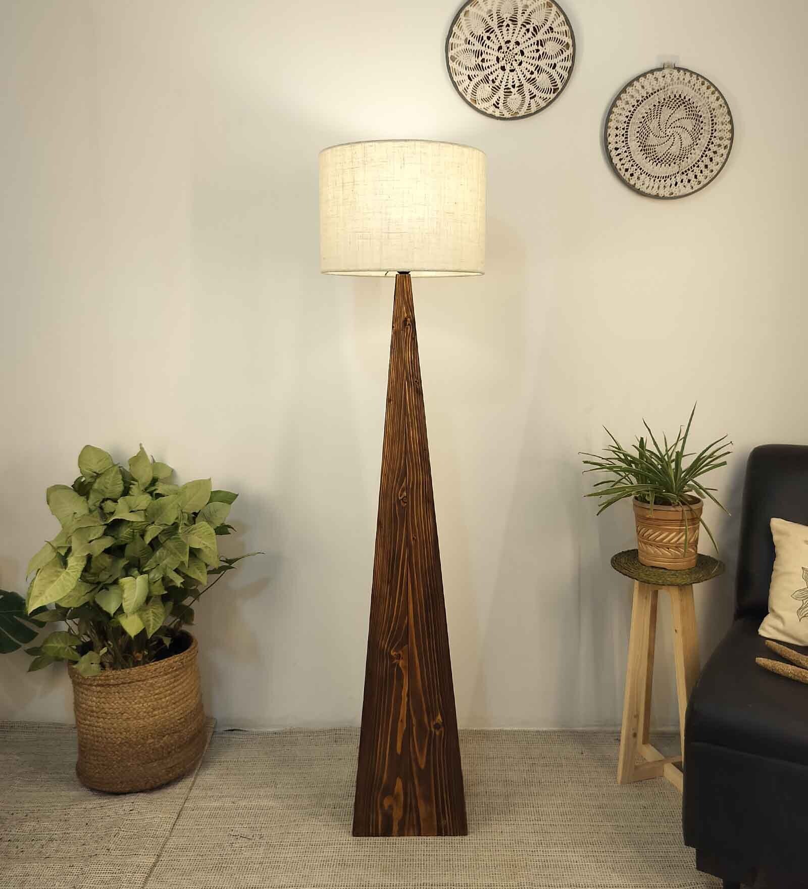 Buy Monolith Wooden Floor Lamp With Brown Base And Jute Fabric