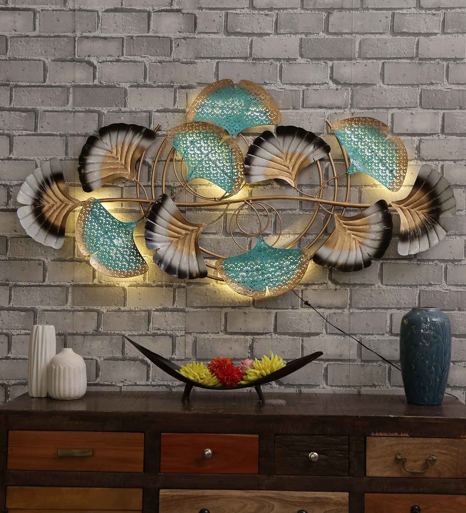 Buy Iron Leaf Wall Art With Led In Green By Deco Kraftee At Off By