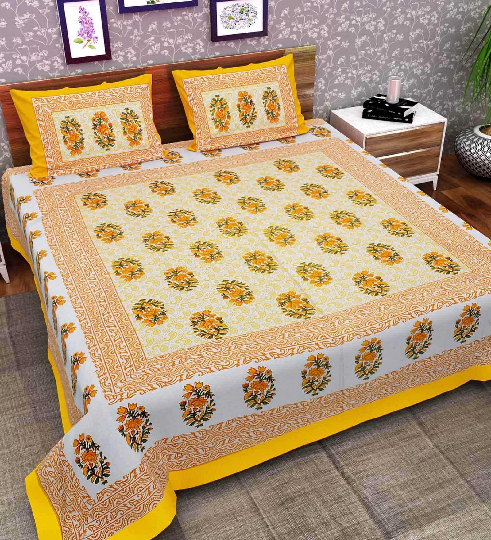 Buy 100 Cotton 180TC Double Bedsheet With 2 Pillow Covers By Ved