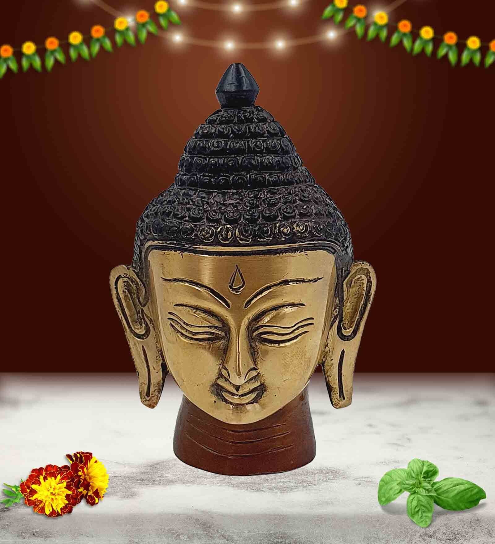 Buy Multicolour Brass Buddha Head Dhyan Mudra Religious Idol By Fcs At