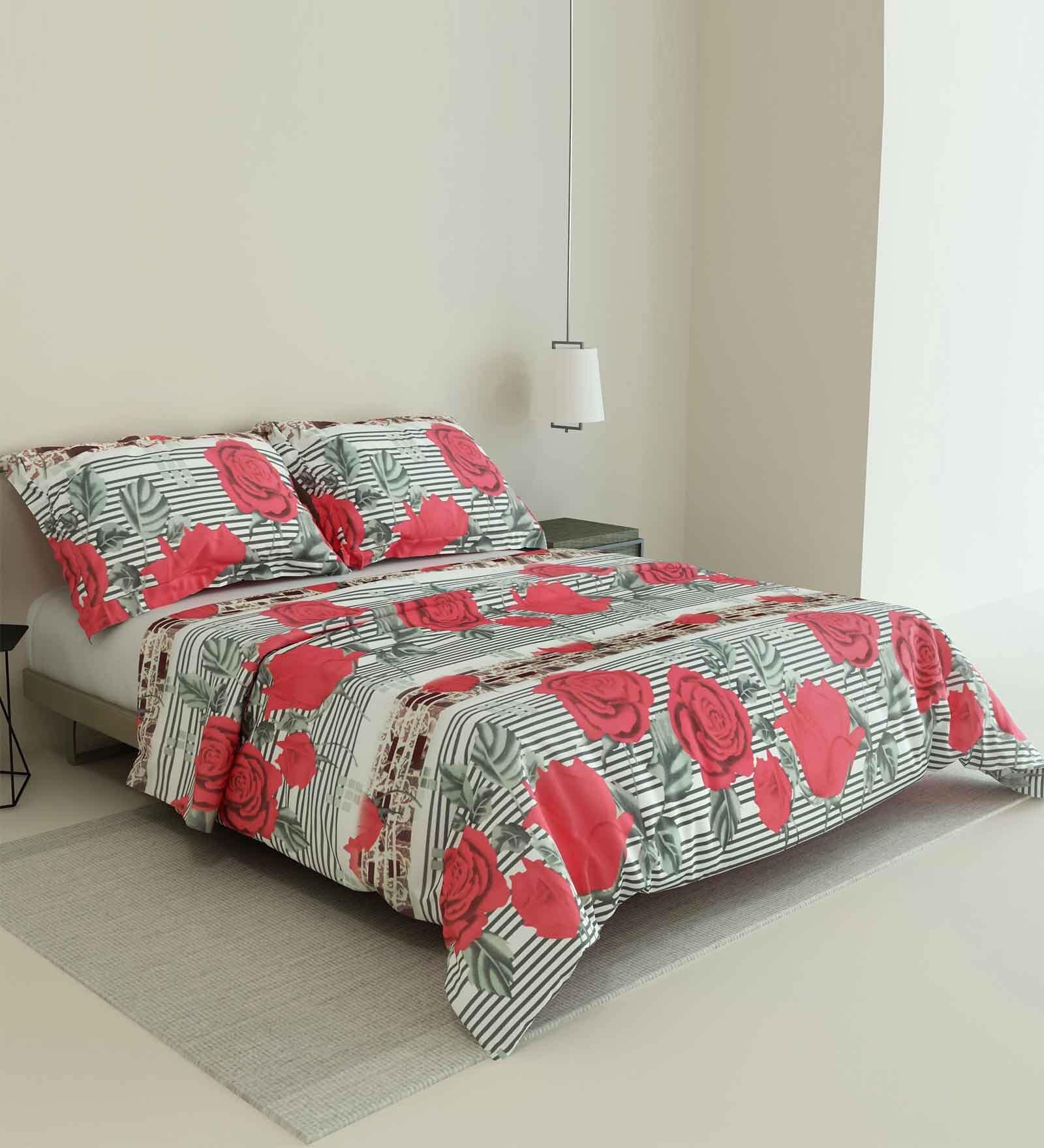 Buy Multicolour Geometric Tc Cotton Double Bedsheet With Pillow