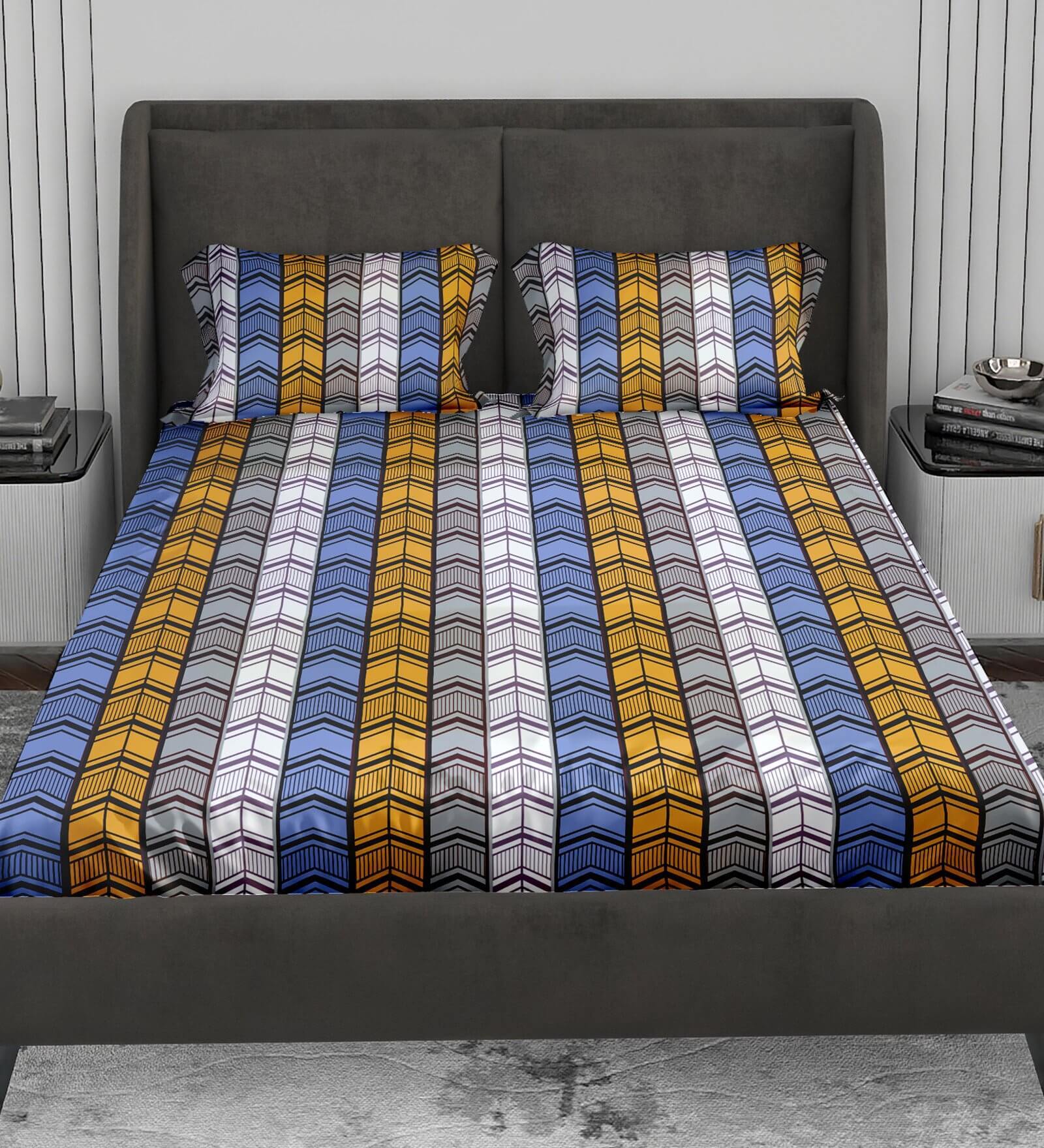 Buy Multicolour Geometric 140 Tc Cotton Double Bedsheet With 2 Pillow