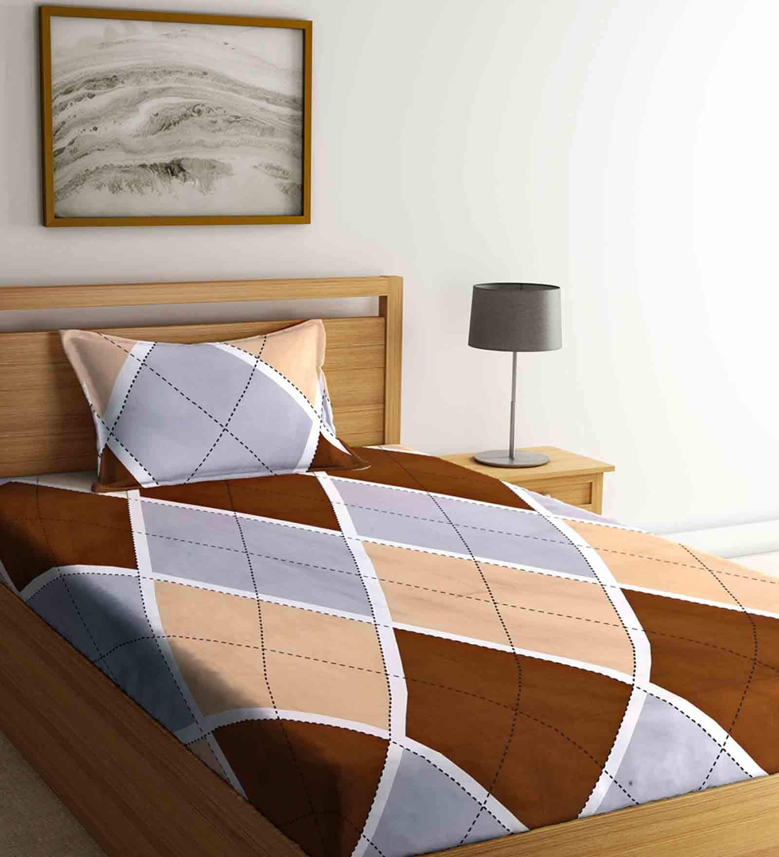 Buy Multicolor Geometric 210 TC Poly Cotton 1 Single Bedhseet With 1