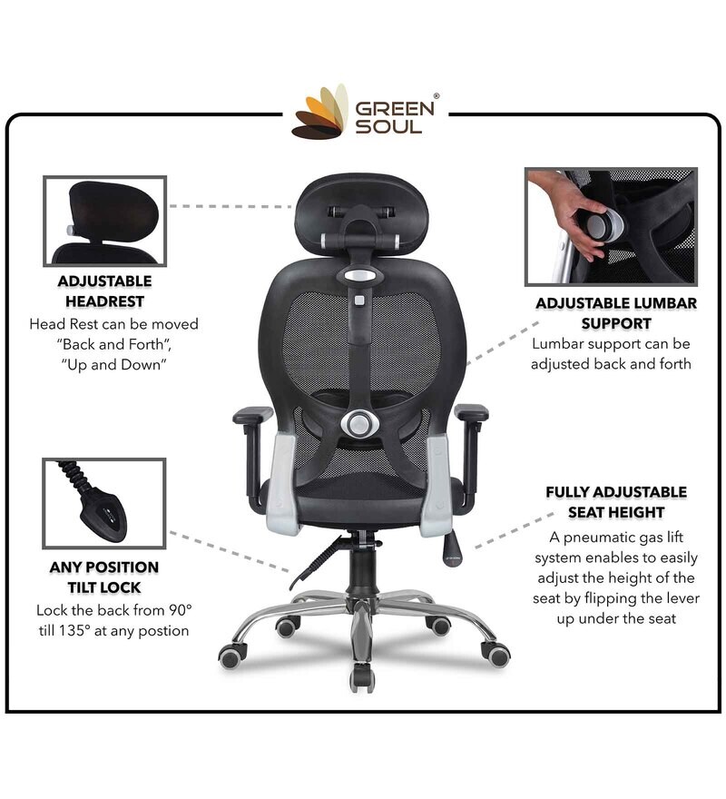 Buy Newyork Breathable Mesh Ergonomic Chair In Black Colour With