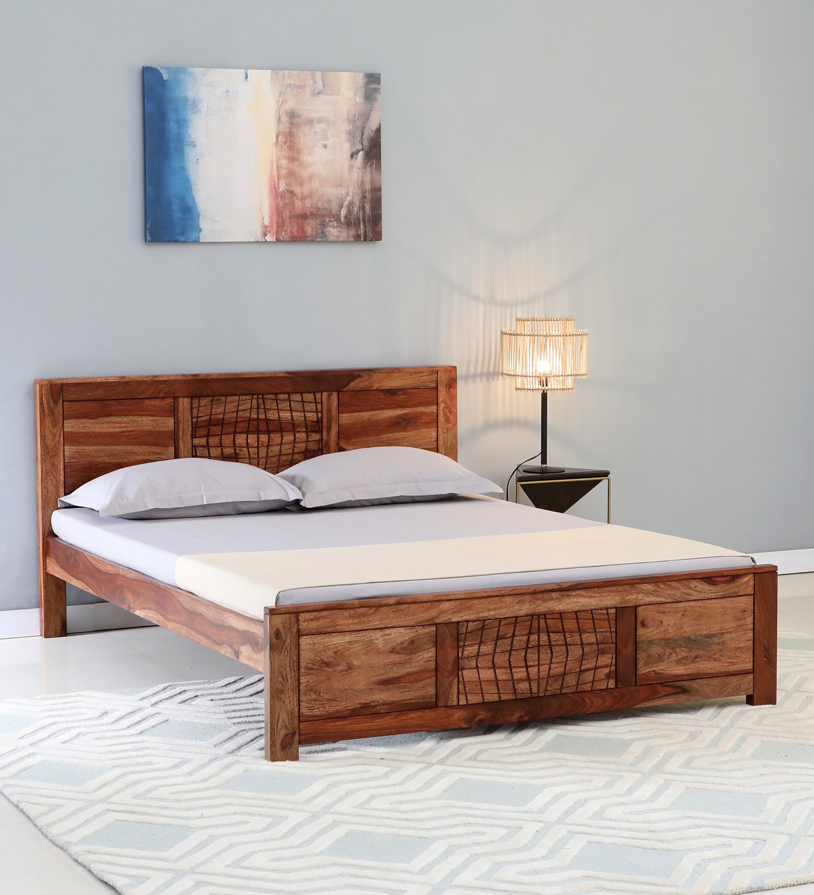 Buy Nuevo Sheesham Wood King Size Bed In Scratch Resistant Rustic Teak