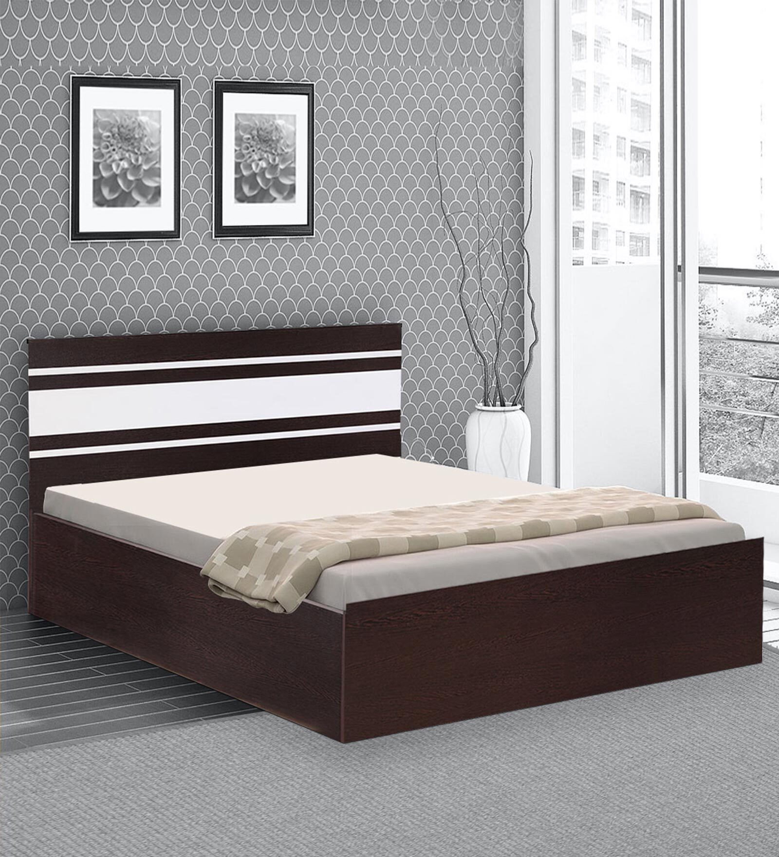 Buy Optimas Queen Size Bed In Wenge Finish With Box Storage At Off