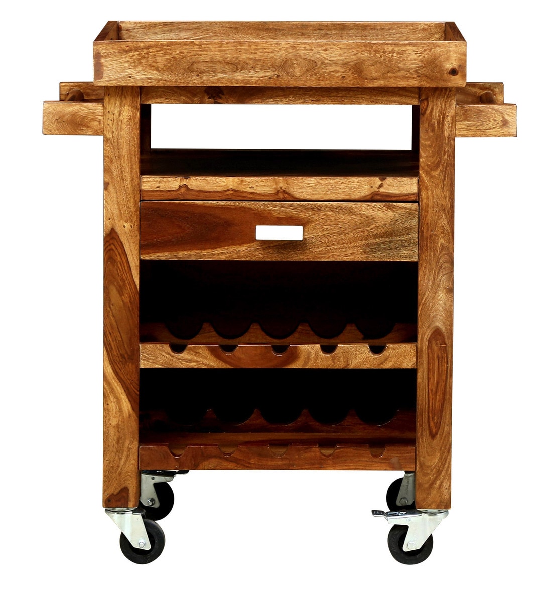 Buy Oriel Solid Wood Bar Trolley In Rustic Teak Finish By Woodsworth