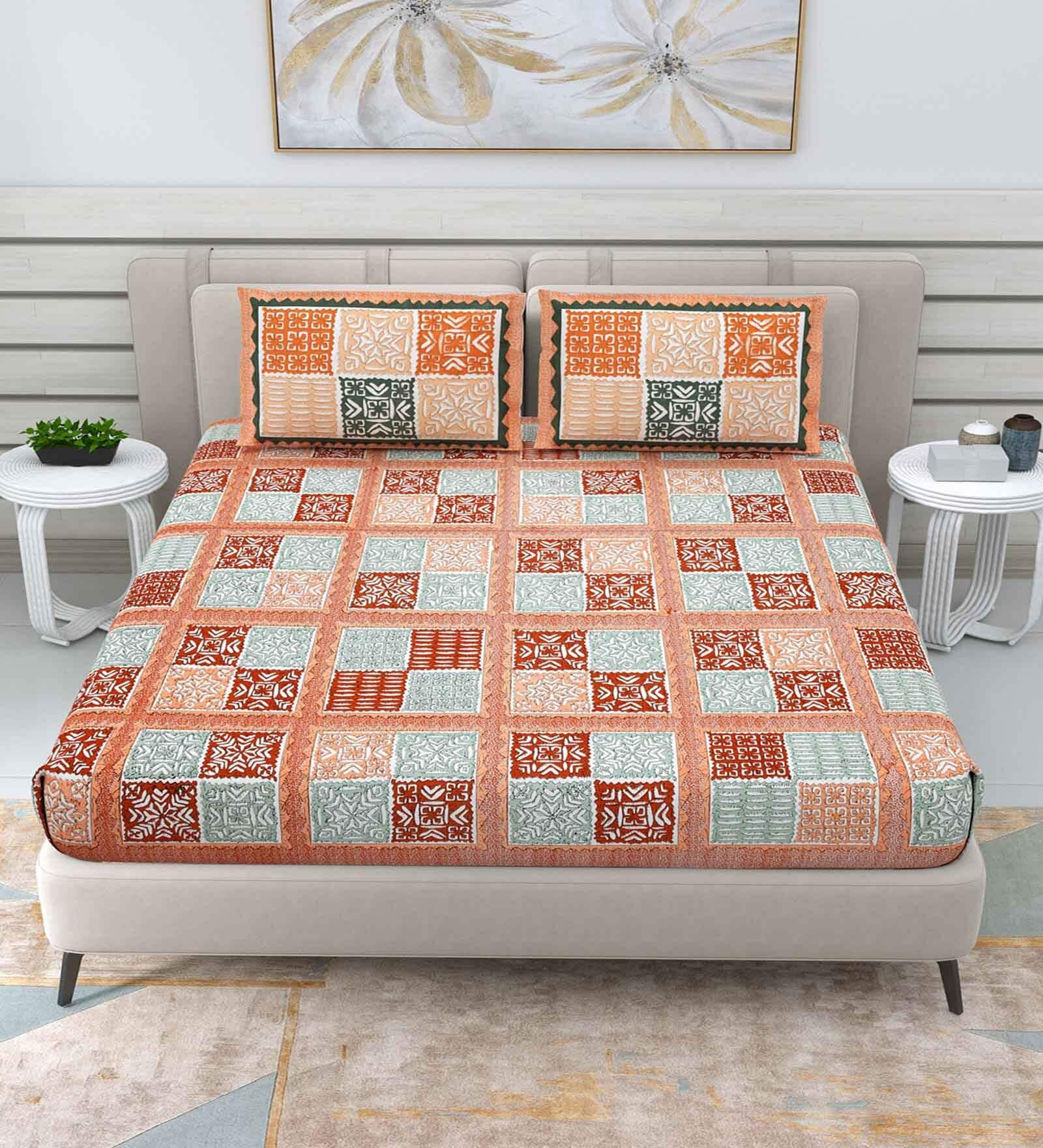 Buy Orange Traditional Tc Cotton Double Queen Bedsheet With