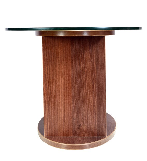 Buy Oval Shaped Glass Top Coffee Table In Walnut Finish By Addy Design