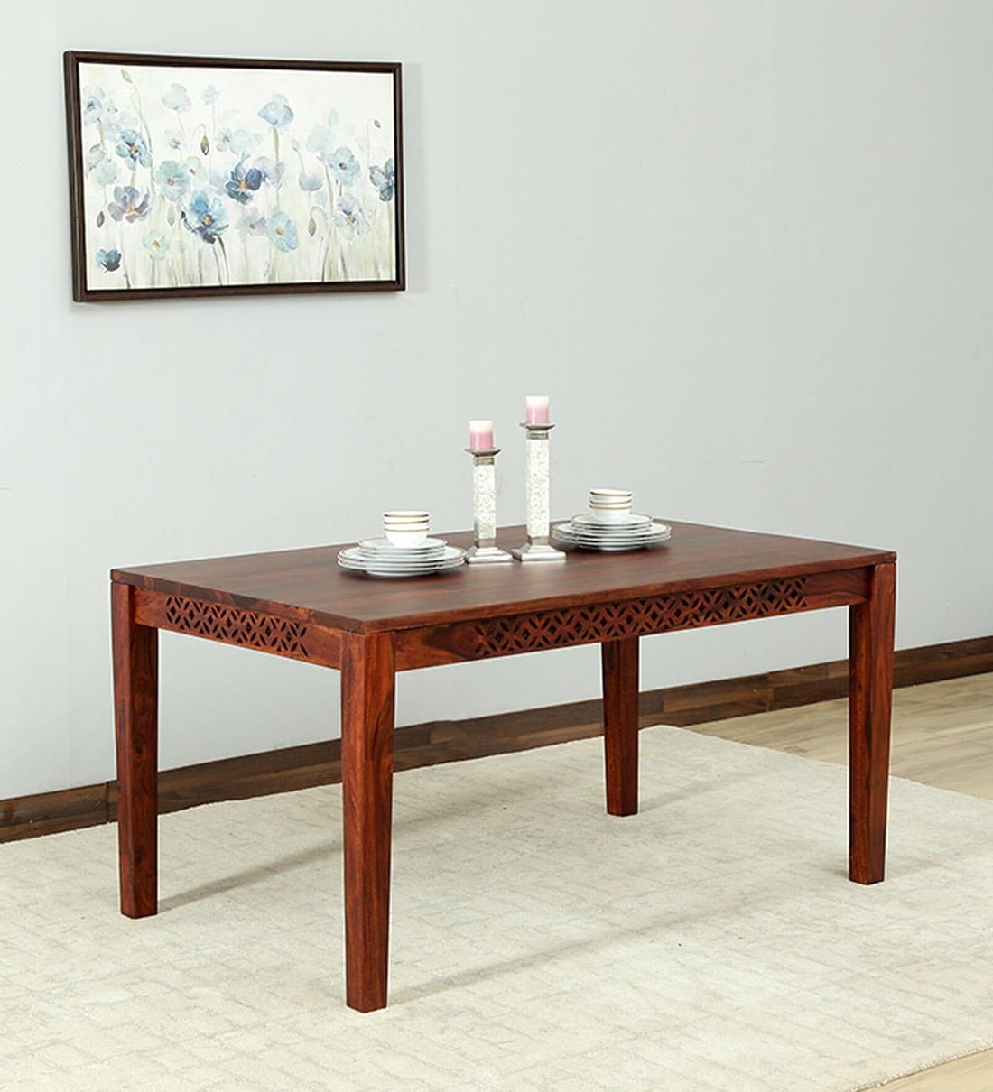 Buy Parnika Sheesham Wood 6 Seater Dining Table In Honey Oak Finish At