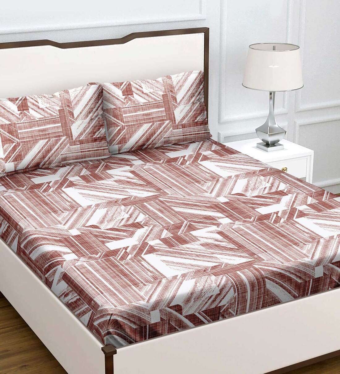 Buy Pink Abstract 220 TC Cotton Queen Sized Bed Sheets With 2 Pillow