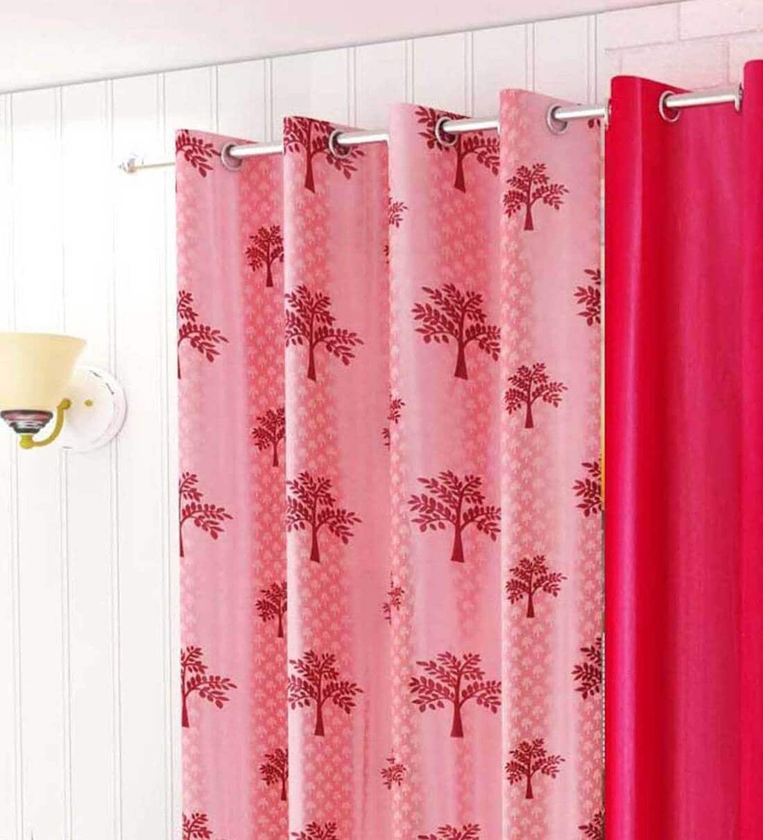 Buy Pink Polyester Semisheer Feet Eyelet Curtain Set Of By Palars