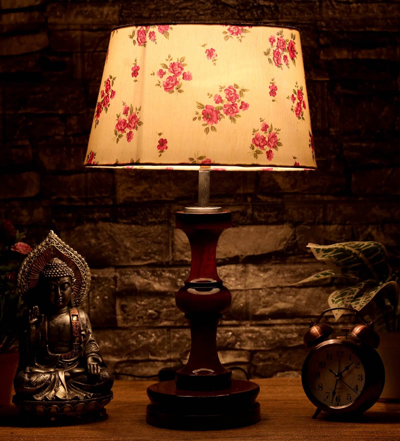 Buy Tinsley Pink White Fabric Shade Night Lamp With Wood Base By