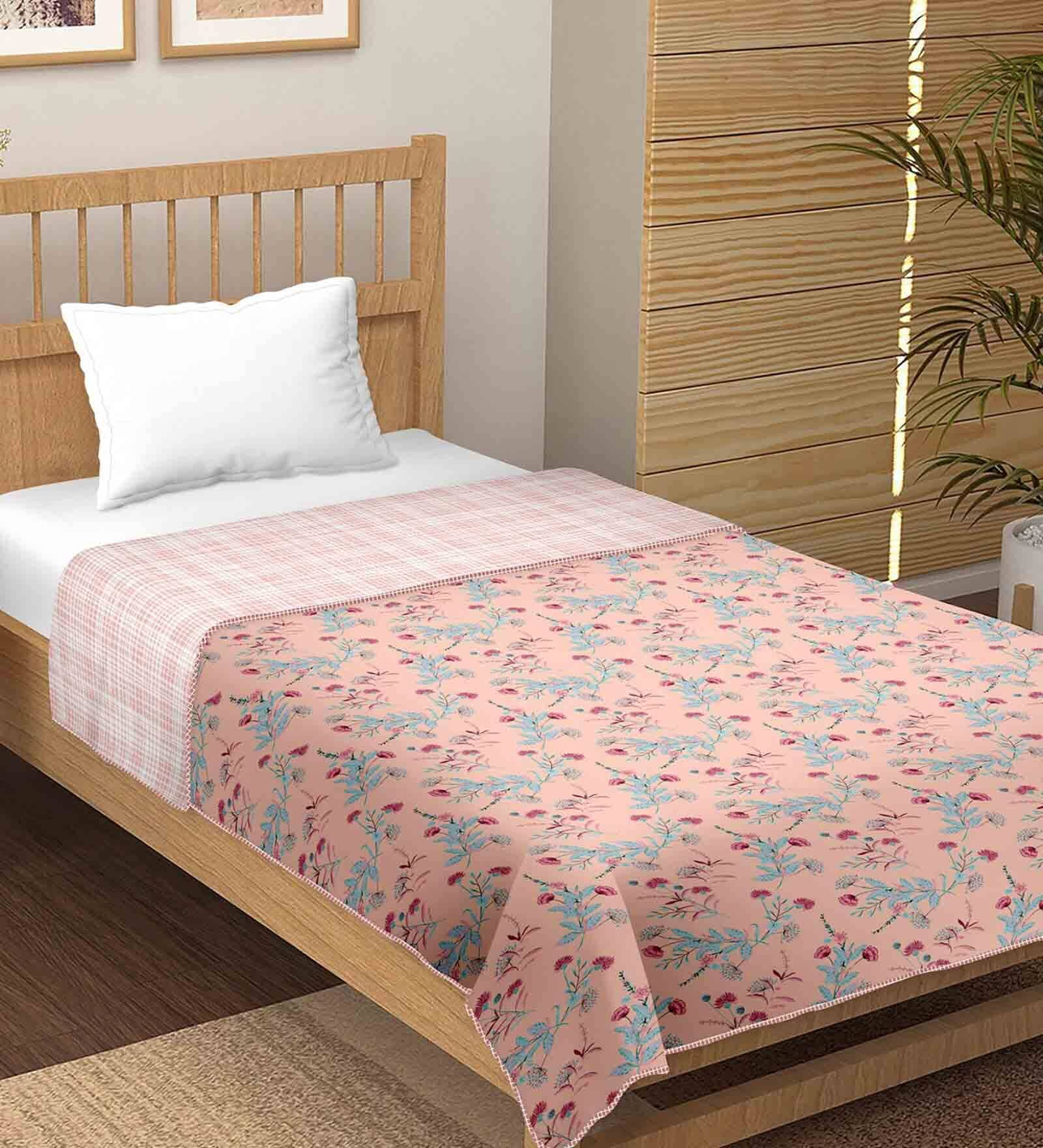 Buy Peach Floral Gsm Single Bed Dohar Dohar Plum Collection By Bella