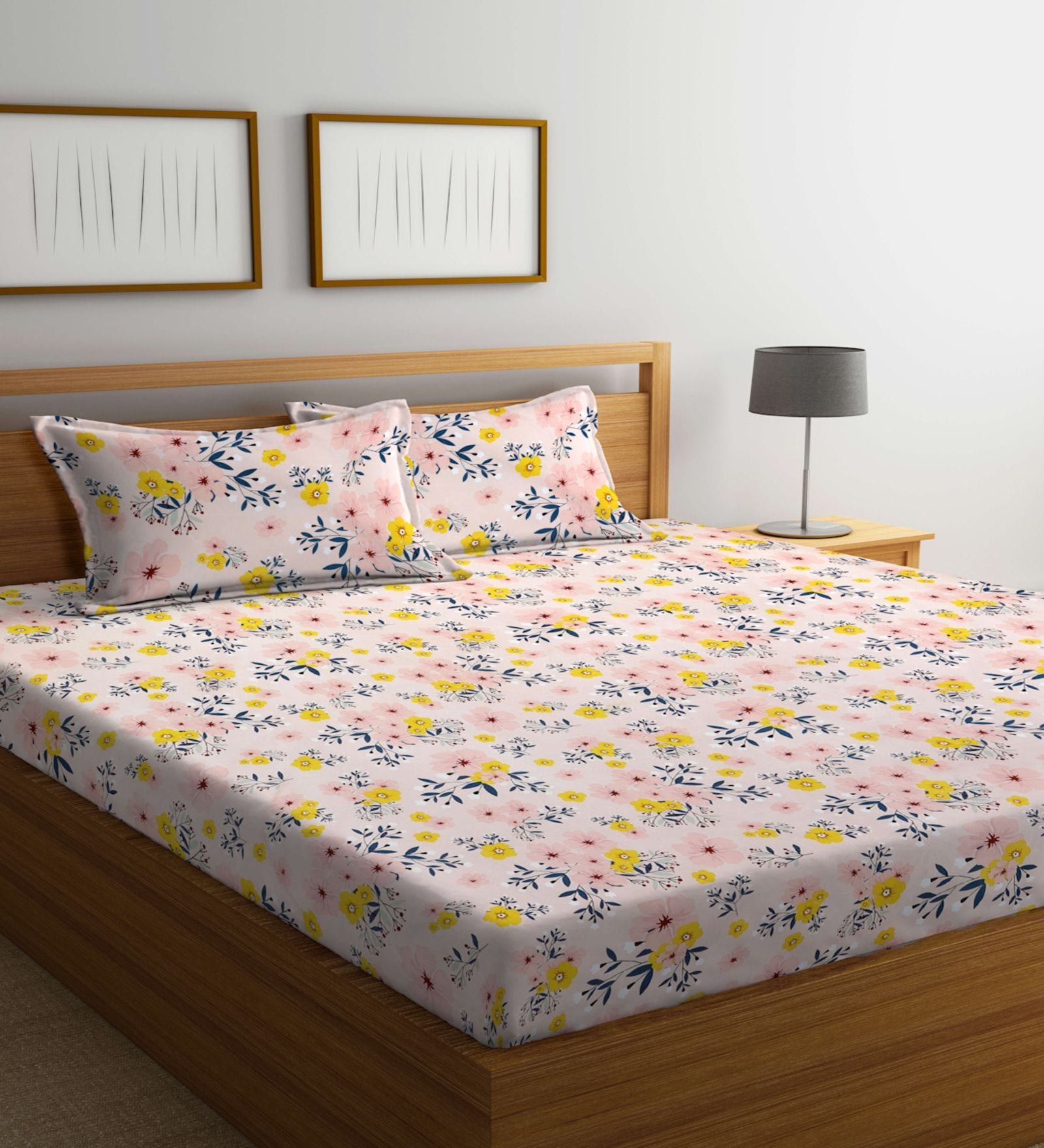 Buy Pink Floral Tc Cotton Blend Double King Size Bedsheet With