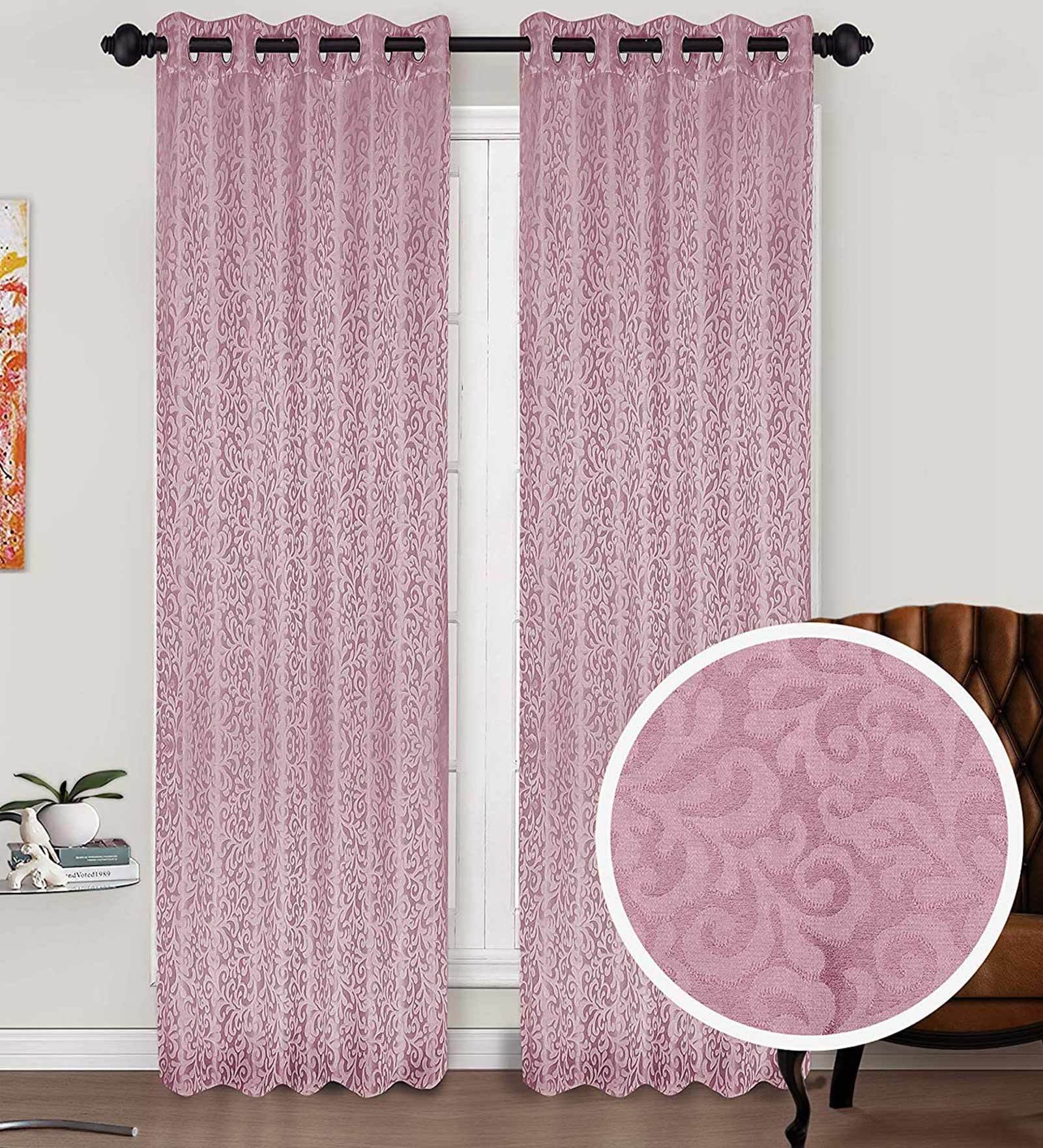 Buy Pink Semi Sheer Polyester Feet Eyelet Curtain By Urban Hues At