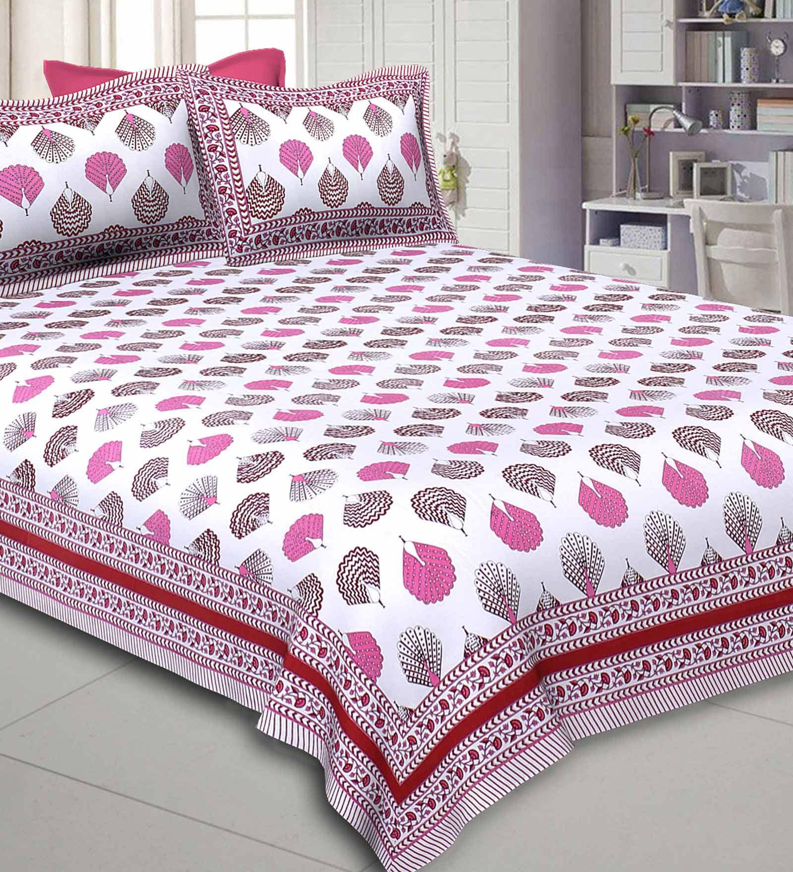 Buy Pink Traditional TC 240 Cotton Double Bed Sheet With 2 Pillow