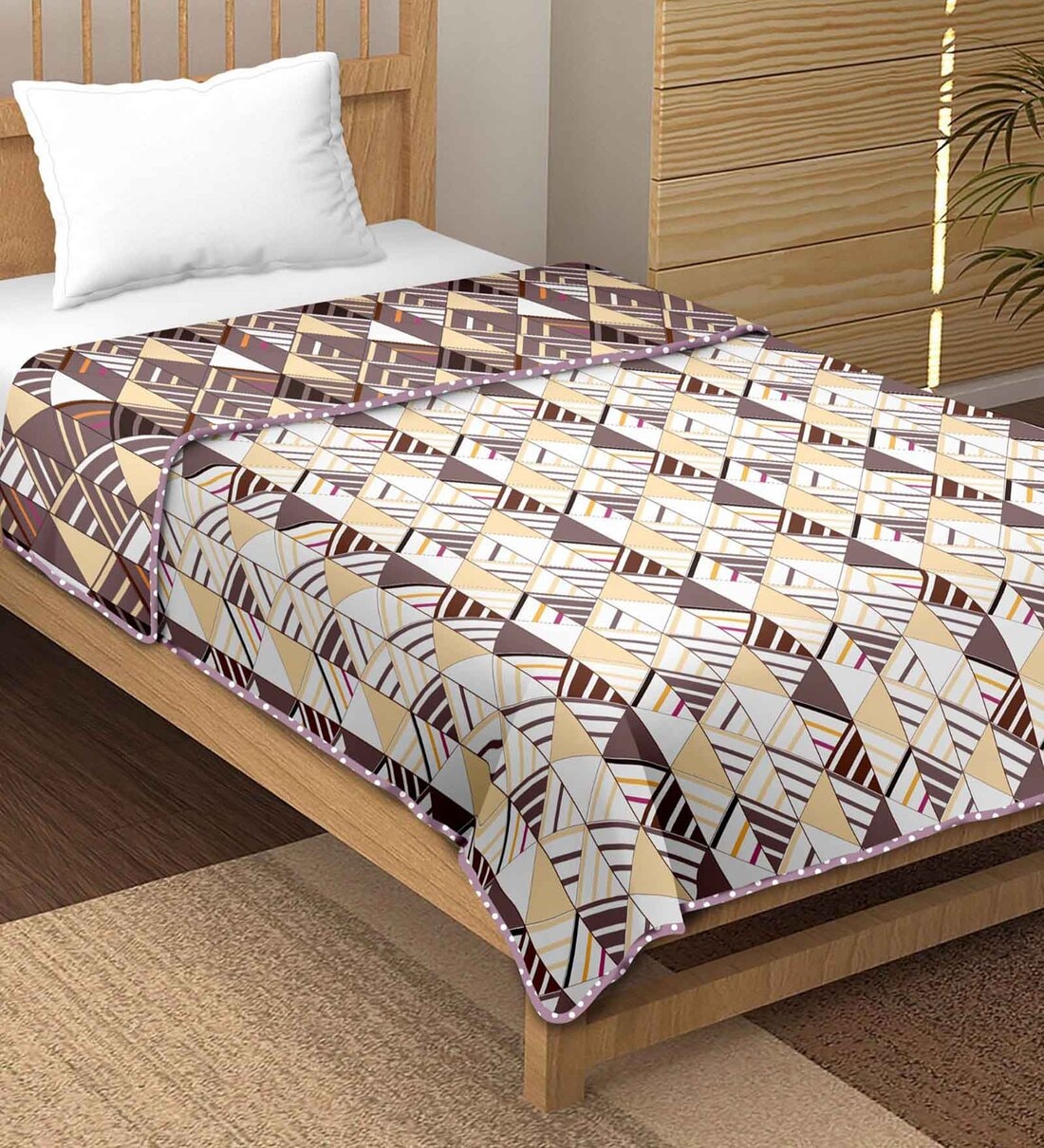 Buy Purple Geometric Cotton Gsm Single Bed Reversible Dohar By